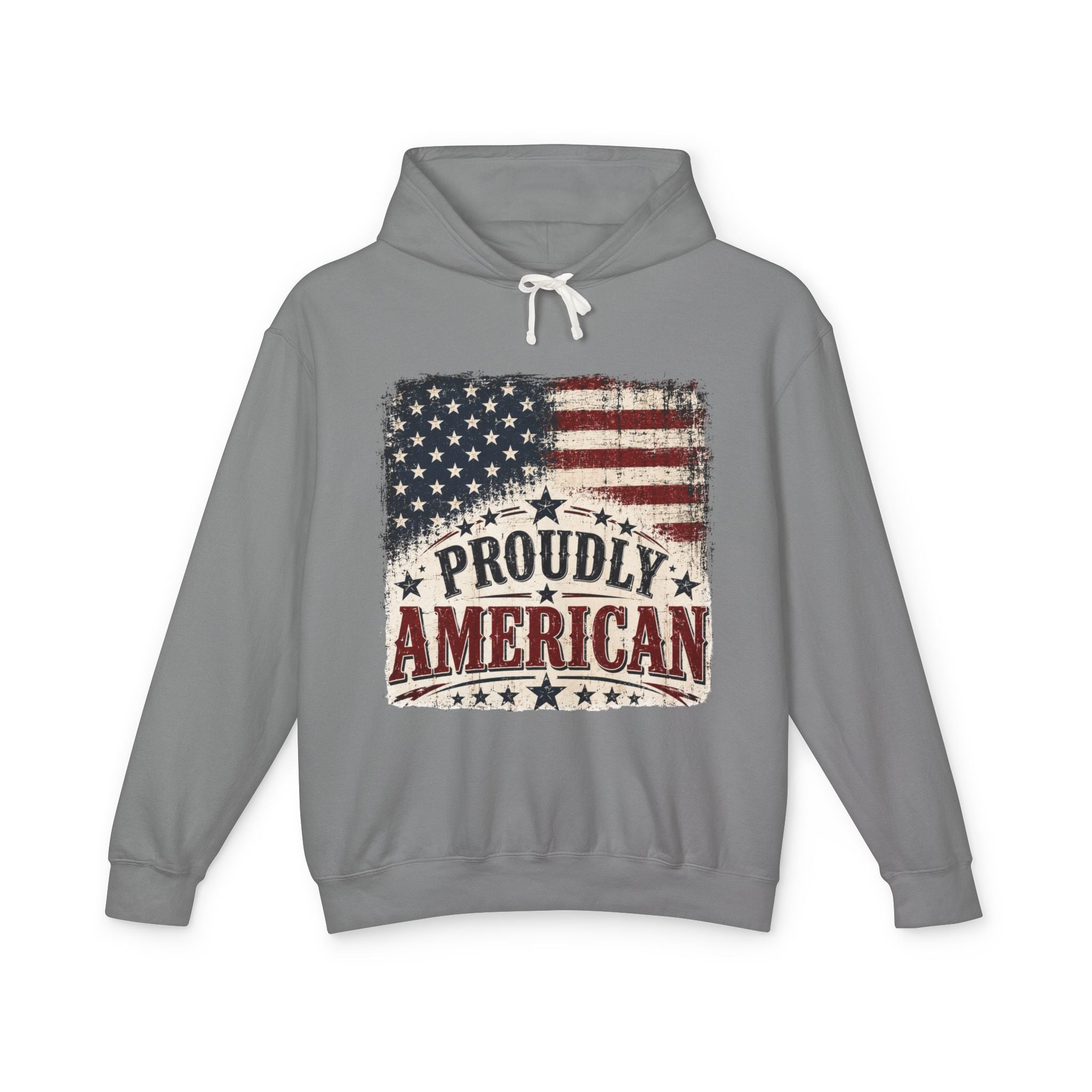 Proudly American Flag Hoodie — Patriotic USA Pullover for Fourth of July