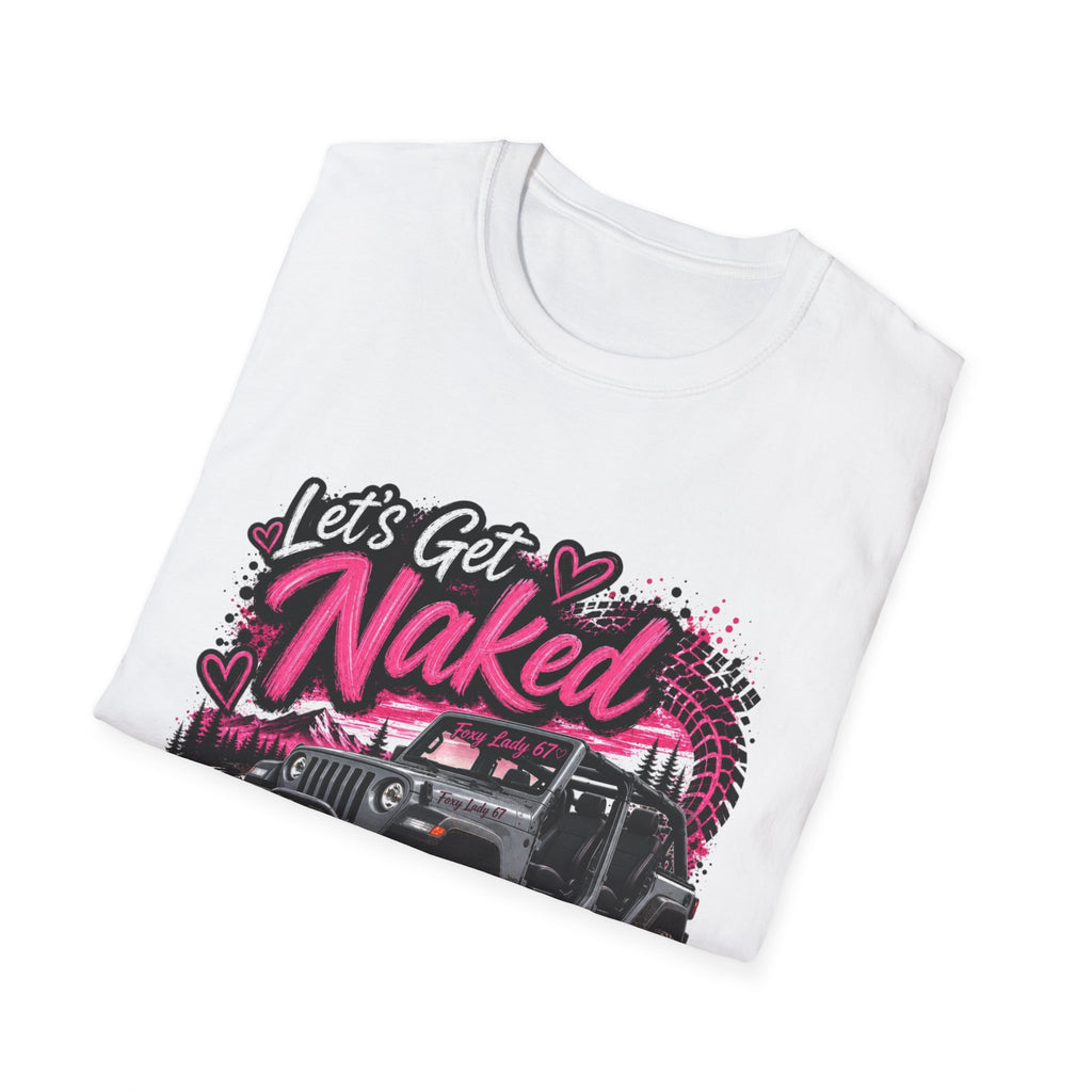 Jeep 'Let's Get Naked' Graphic T-Shirt — (Pink) Funny Off-Roading Top