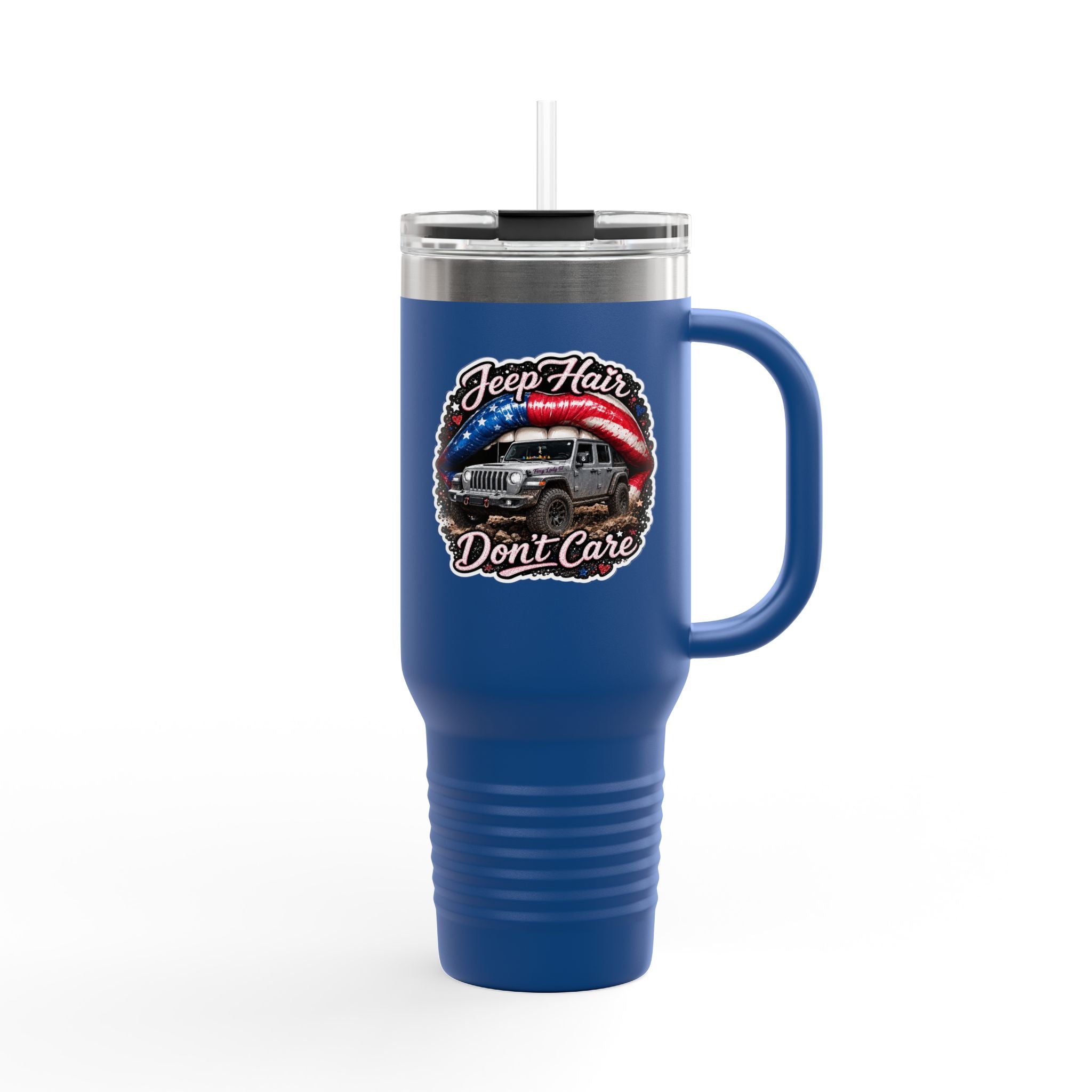 "Jeep Hair Don't Care" Patriotic Off‑Road Design — 40oz Insulated Travel Mug