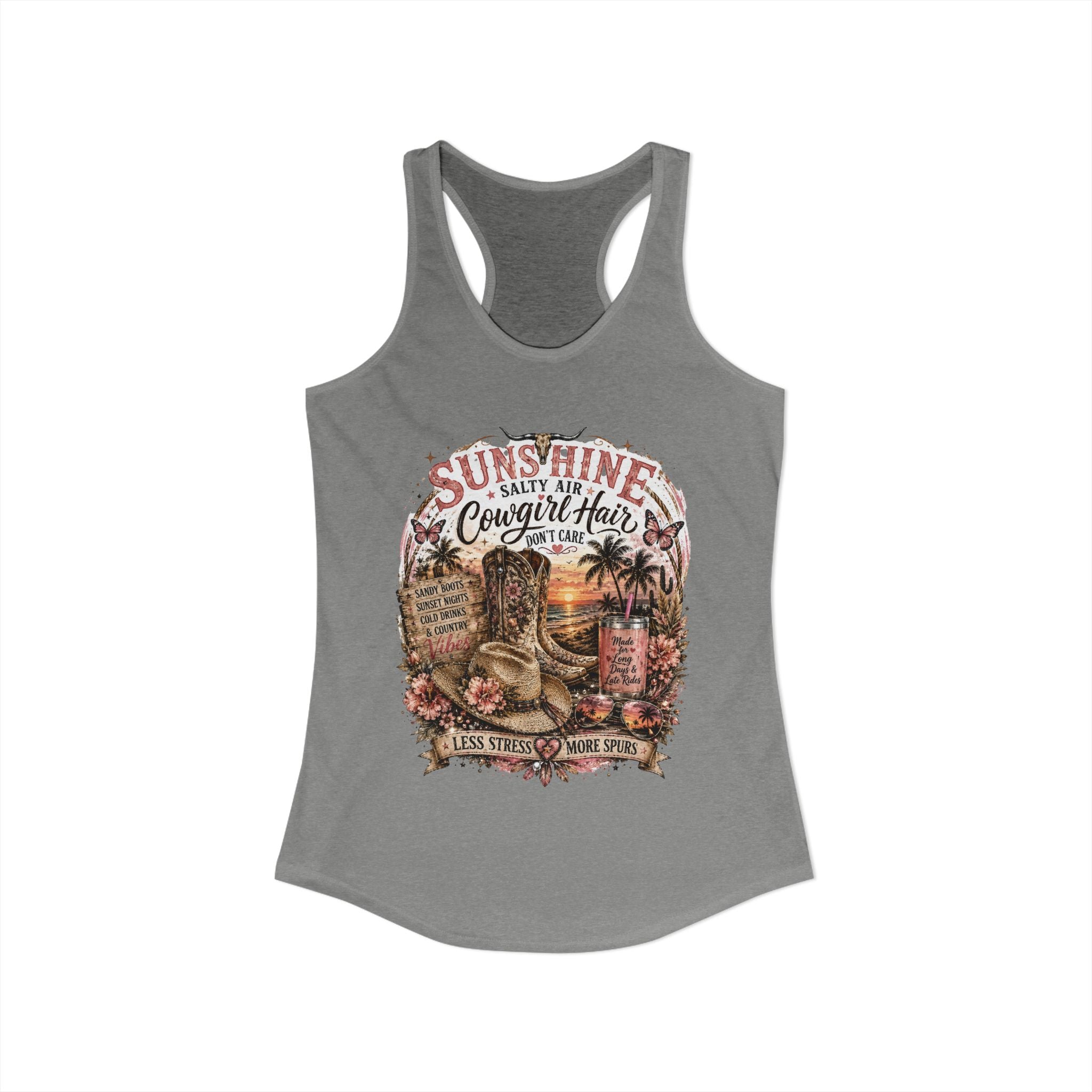 Sunshine Salty Air Cowgirl Hair Don't Care - Women's Ideal Racerback Tank