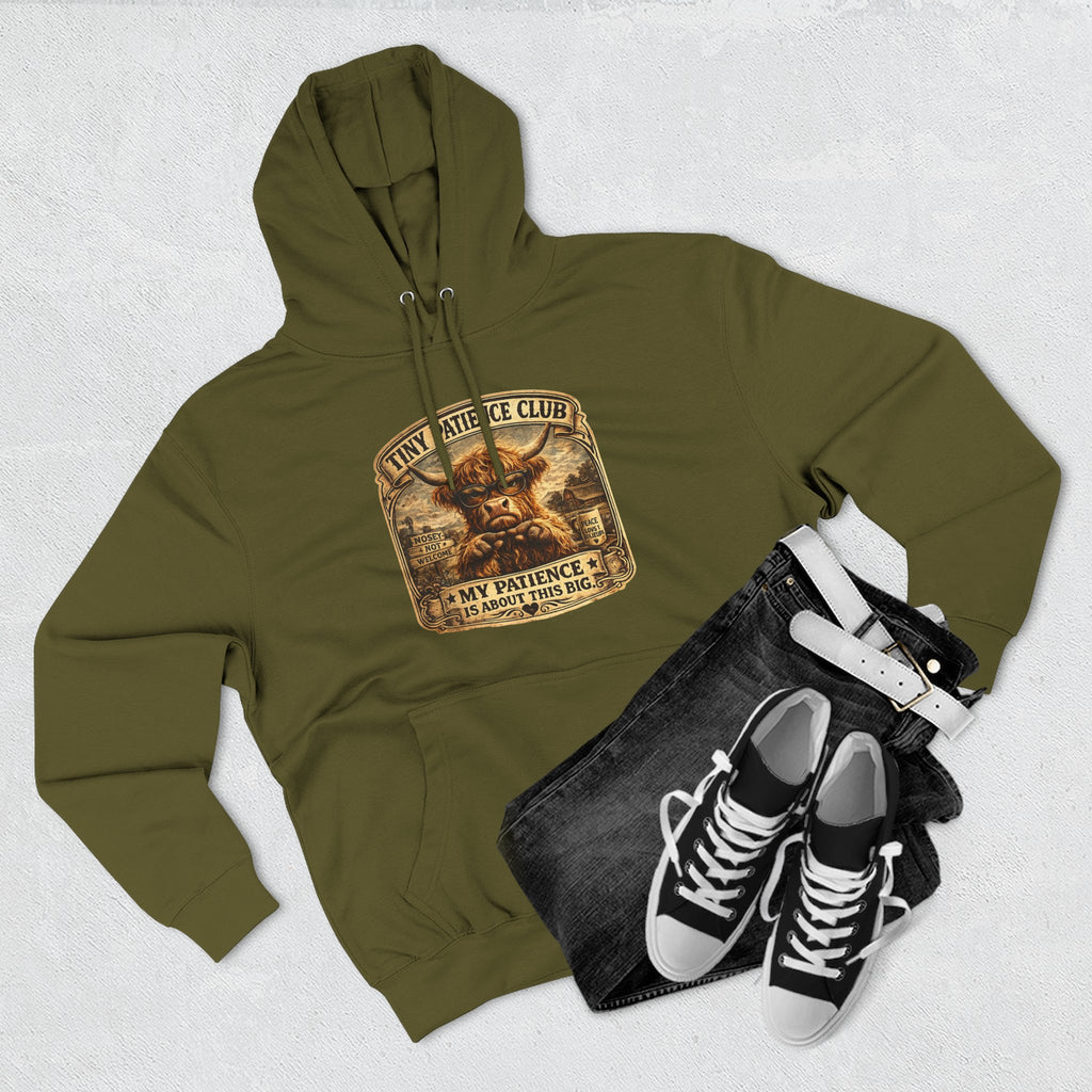 Tiny Patience Club Highland Cow Three-Panel Fleece Hoodie