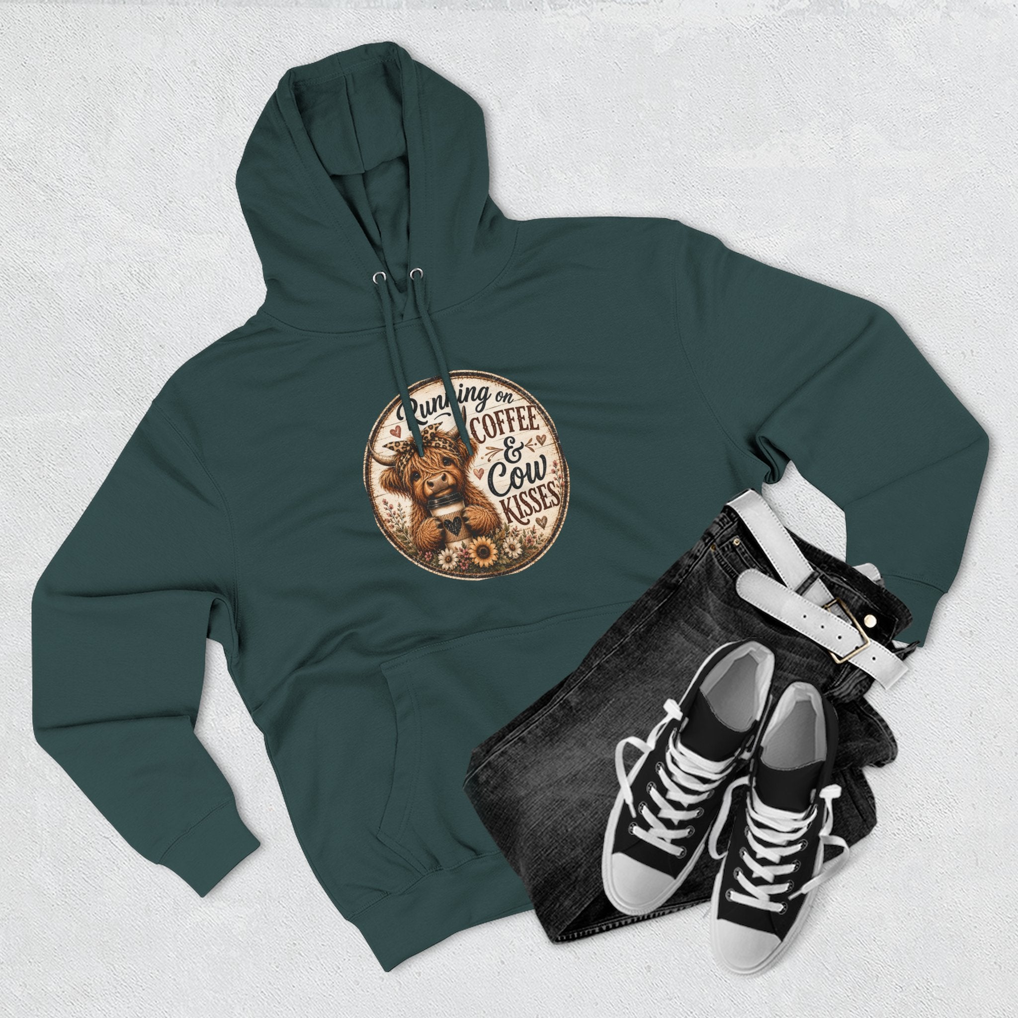 Running on Coffee & Cow Kisses Three-Panel Fleece Hoodie
