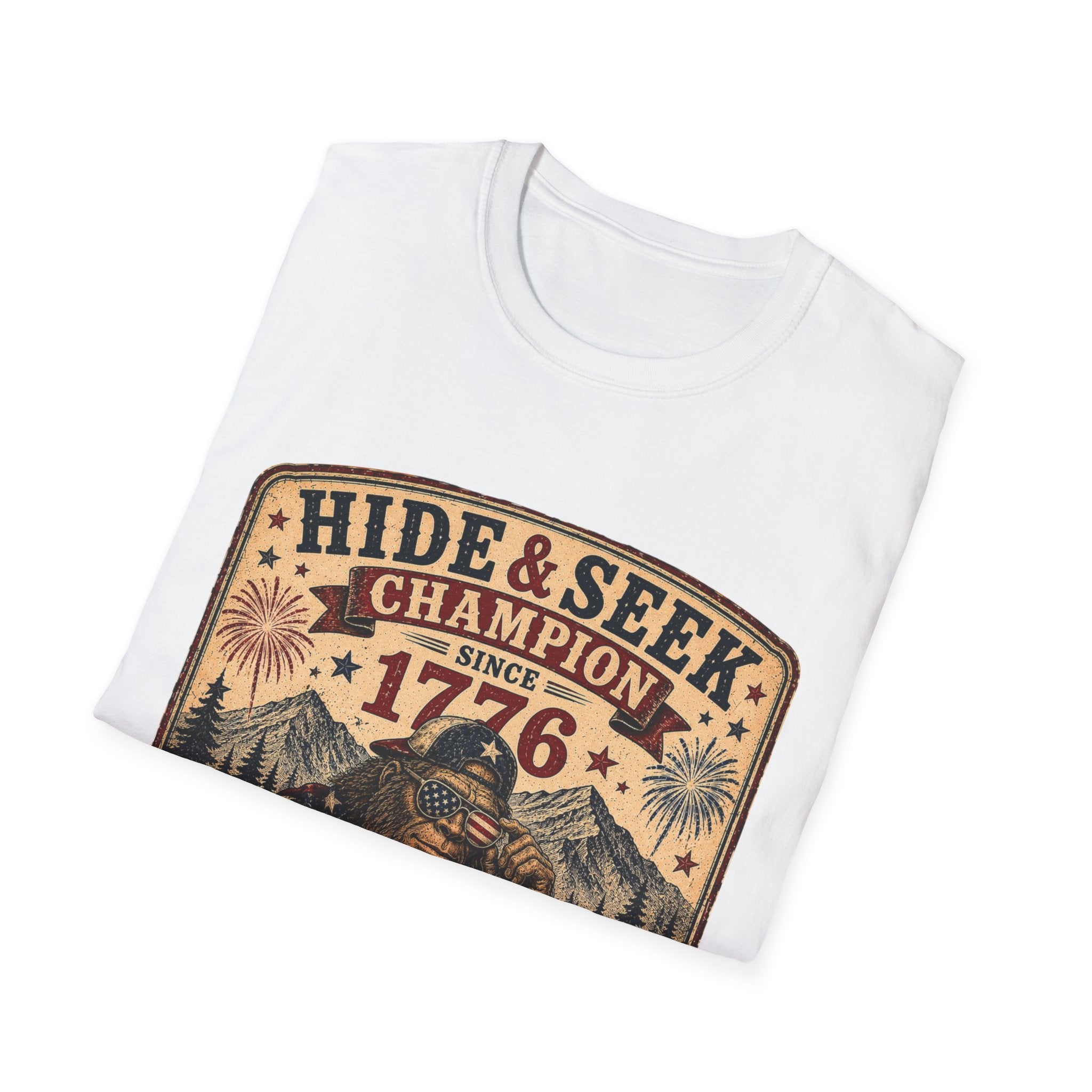 "Hide & Seek Champion Since 1776" Vintage Patriotic Graphic — T-Shirt