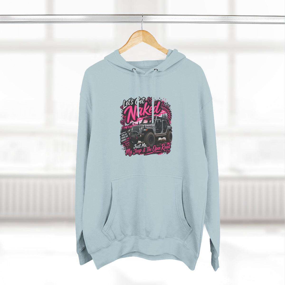 Jeep 'Let's Get Naked' Graphic Hoodie — (Pink) Off-Road Adventure Pullover