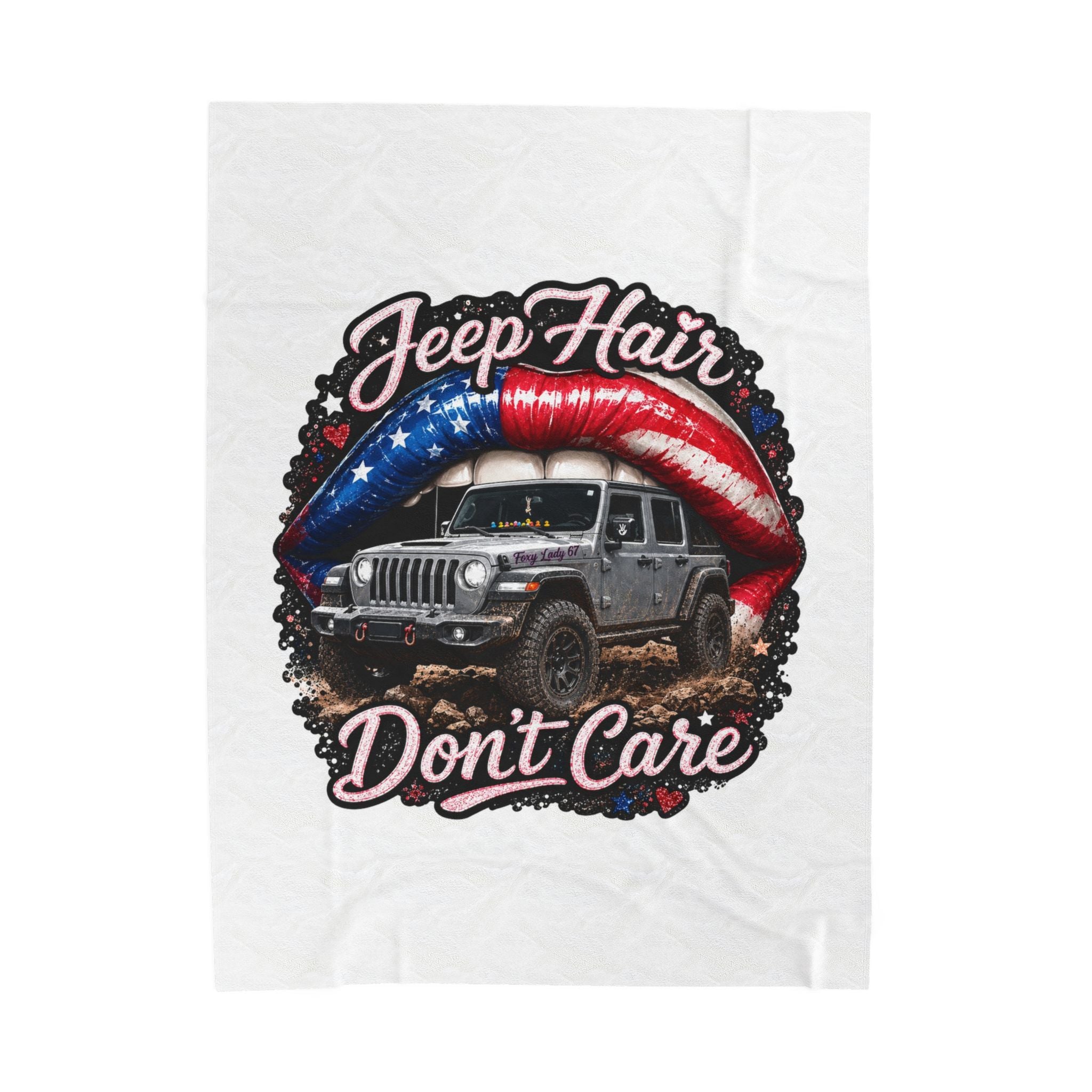 Jeep Hair Don't Care Velveteen Plush Blanket