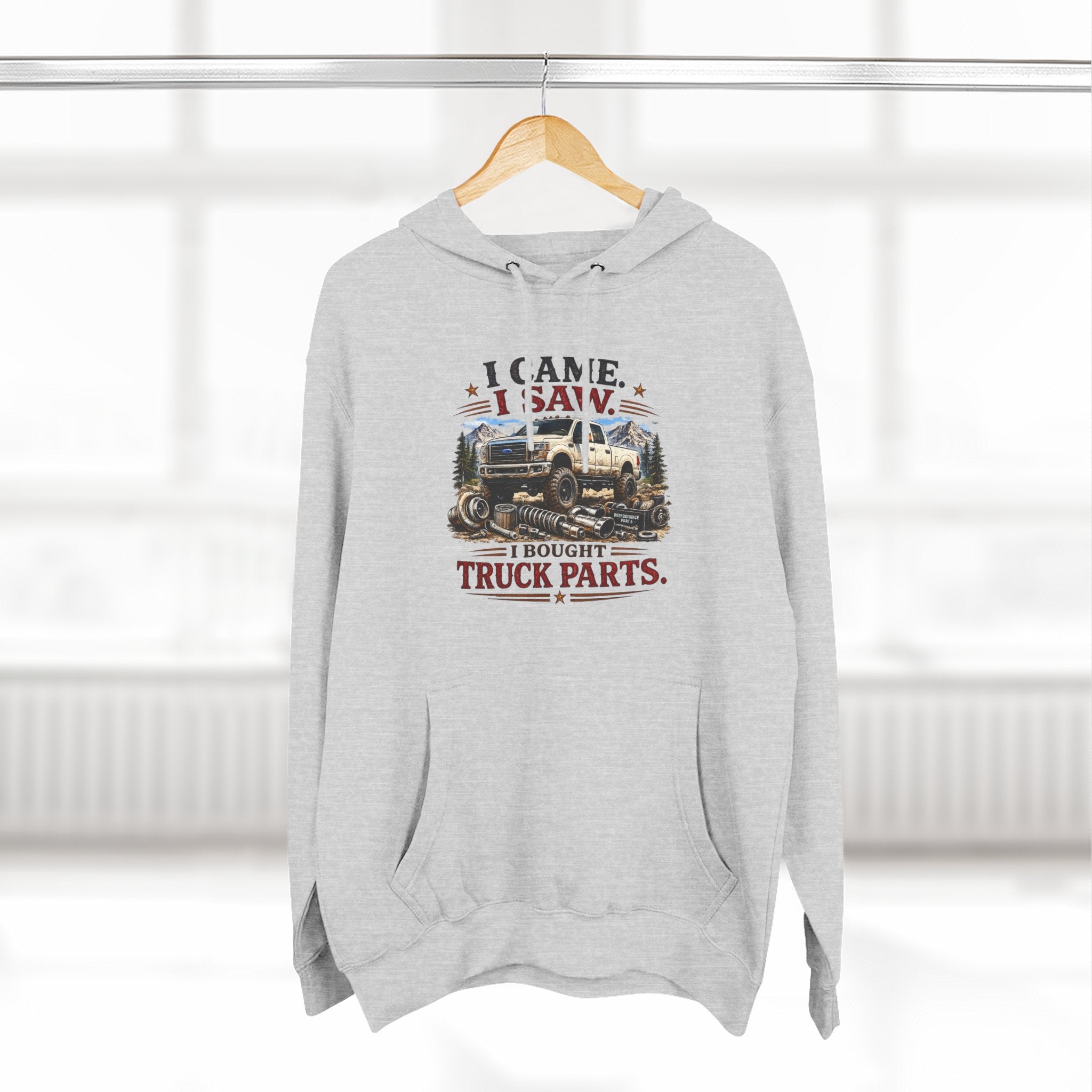 I Saw, I Came, I Bought Truck Parts Three-Panel Fleece Hoodie