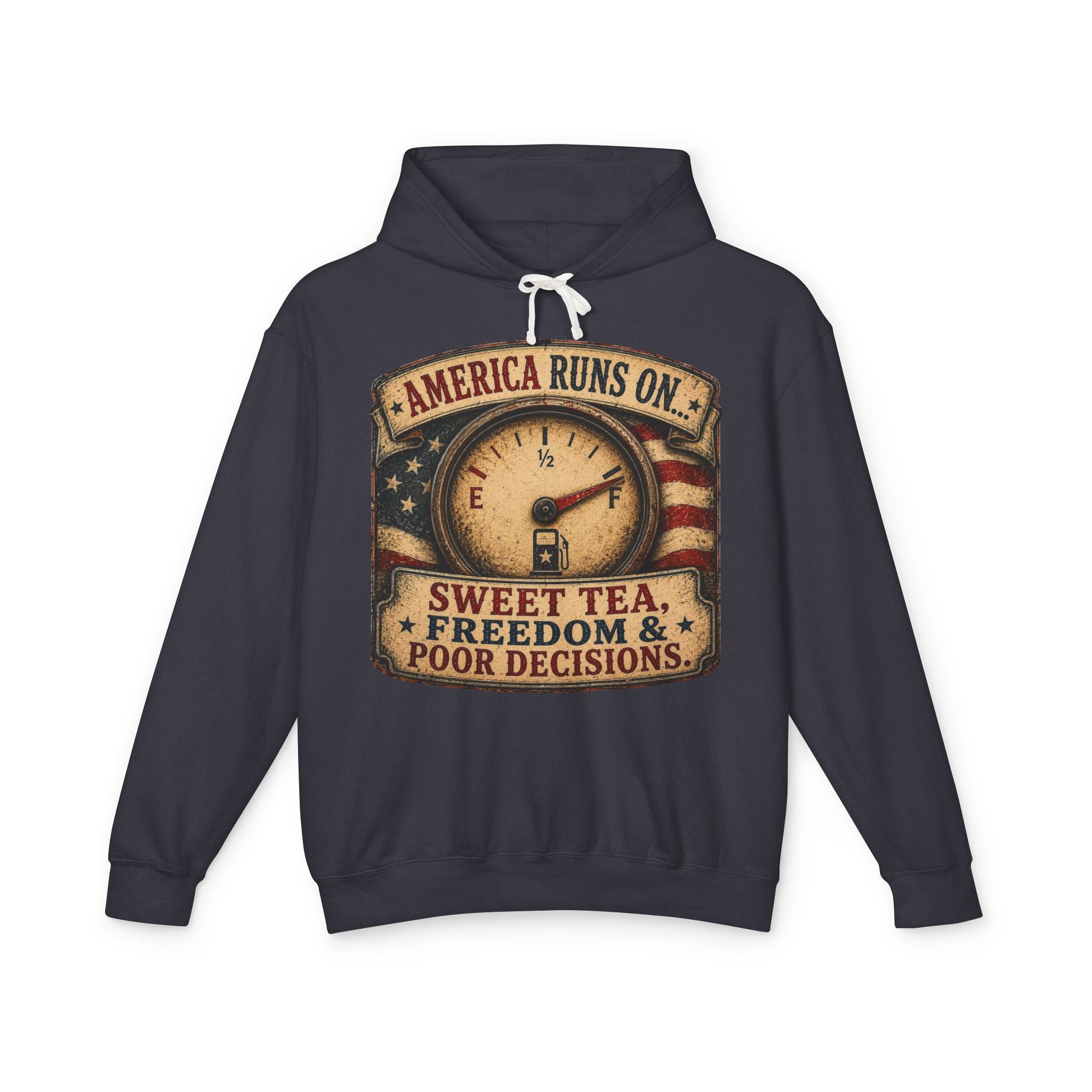 America Runs On Sweet Tea Hoodie — 'Sweet Tea, Freedom & Poor Decisions' Patriotic Pullover