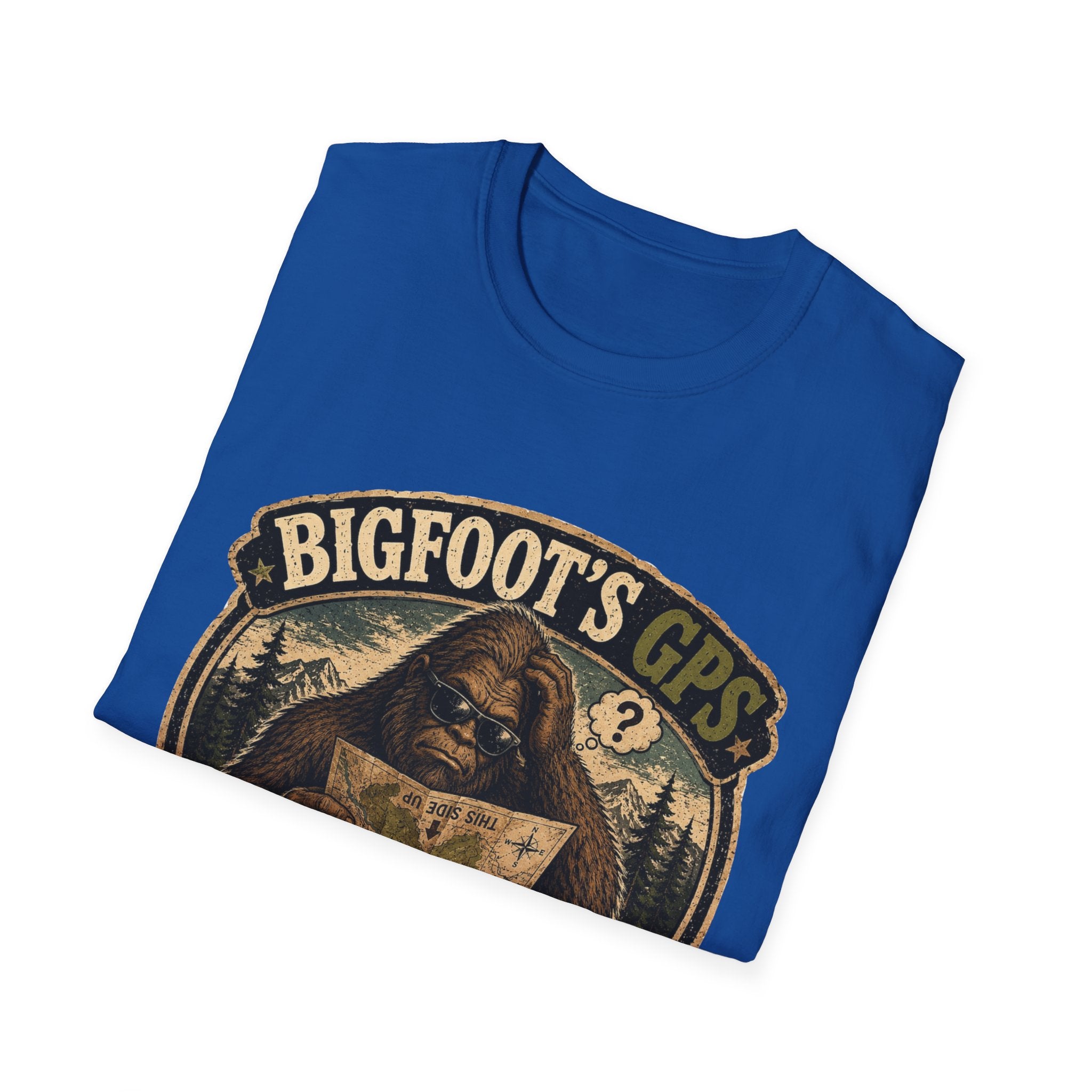 Bigfoot’s GPS T-Shirt — "Recalculating... Again" Retro Sasquatch Graphic Tee
