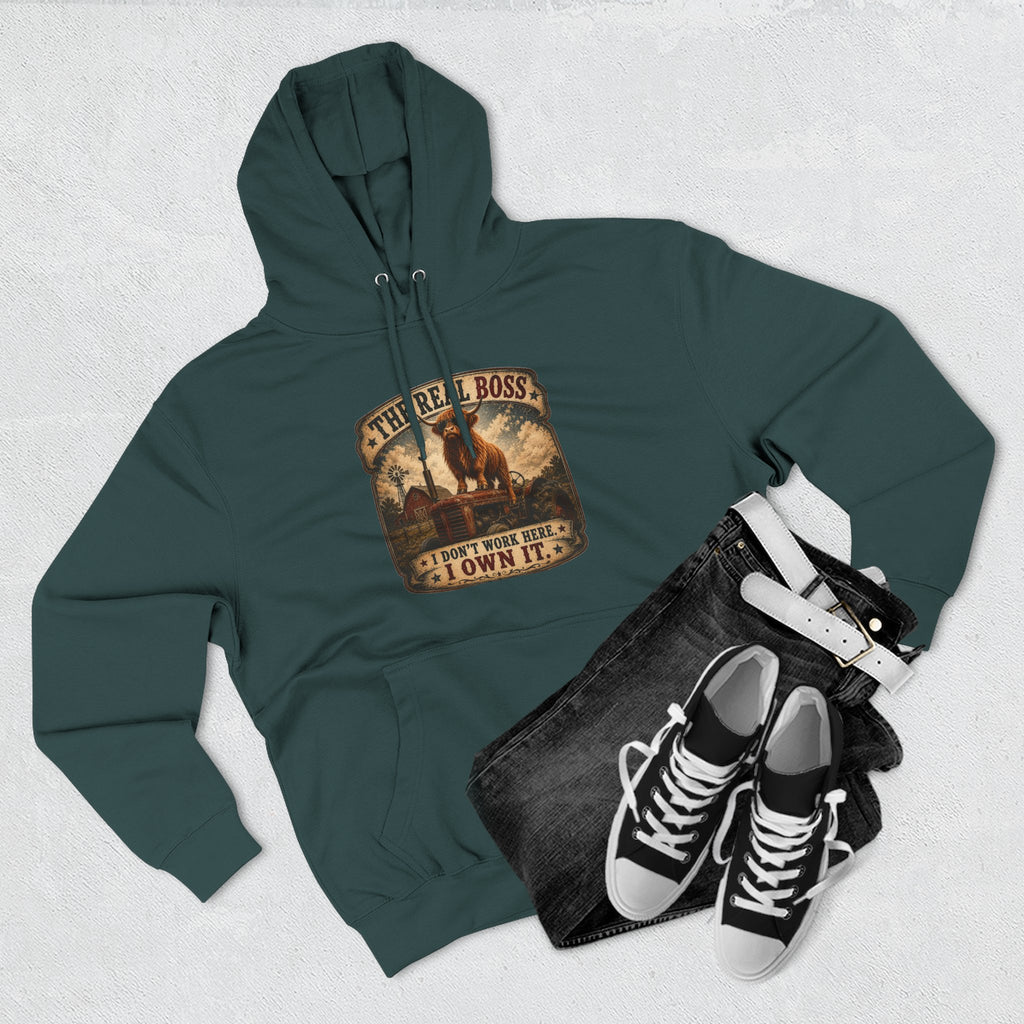 The Real Boss Highland Cow Three-Panel Fleece Hoodie