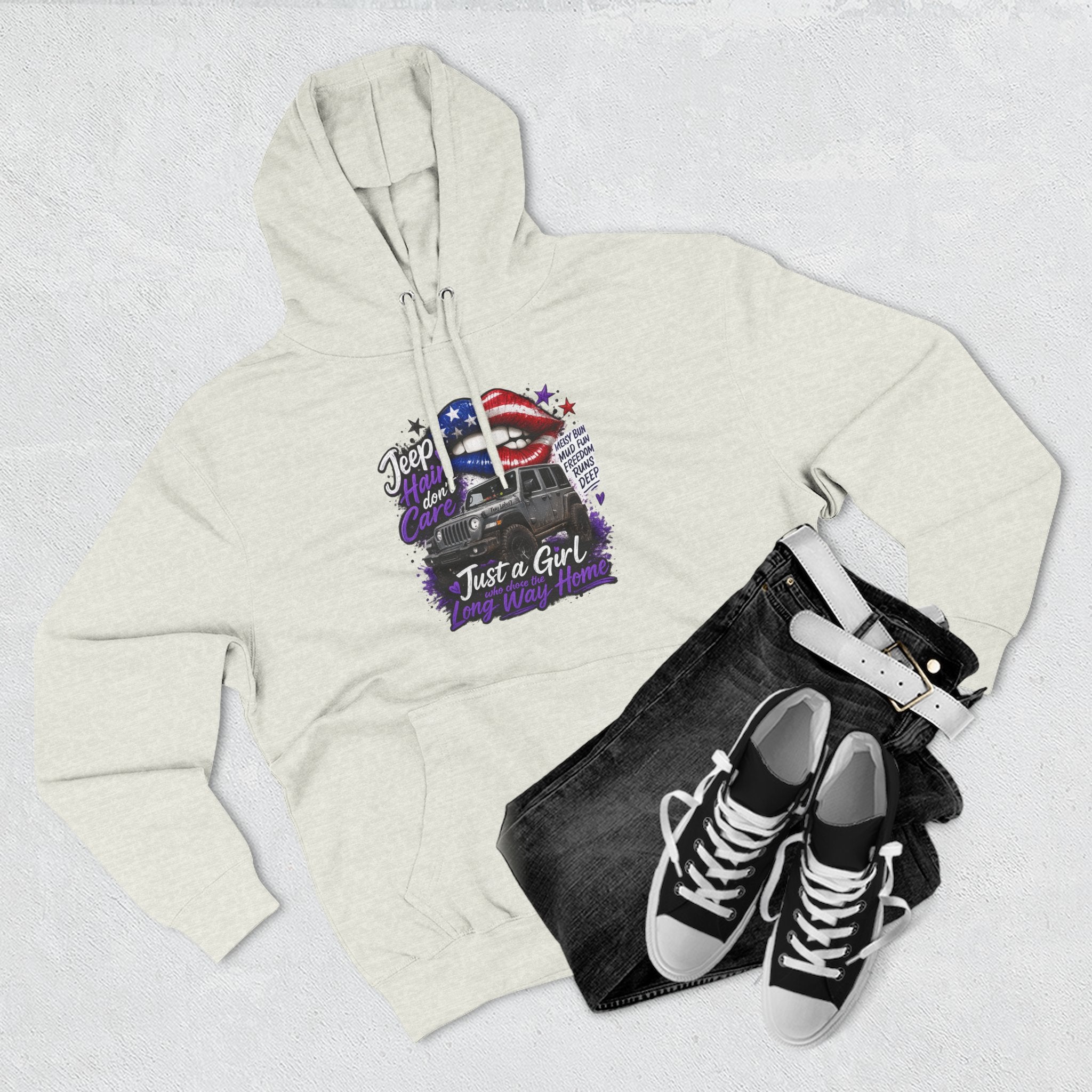 Patriotic 'Jeep Ain't Just a Girl Thing' – Graphic Fleece Pullover Jeep Driver Hoodie