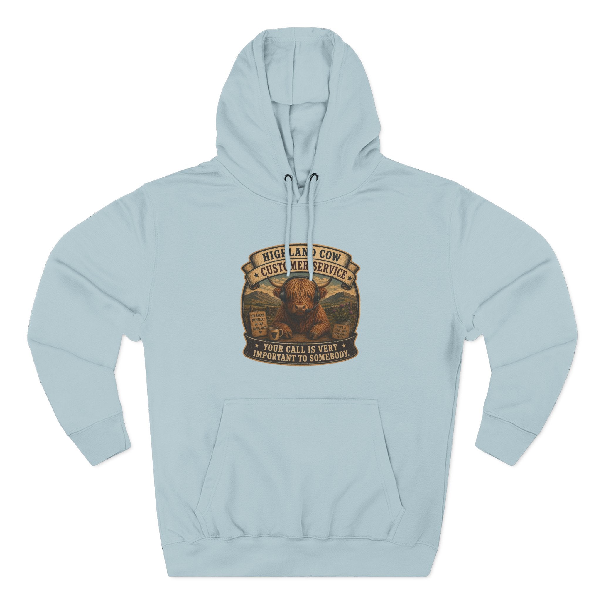 Highland Cow Customer Service Three-Panel Fleece Hoodie