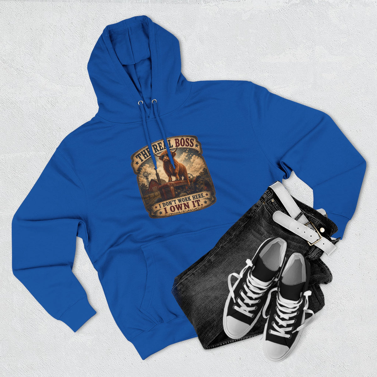 The Real Boss Highland Cow Three-Panel Fleece Hoodie