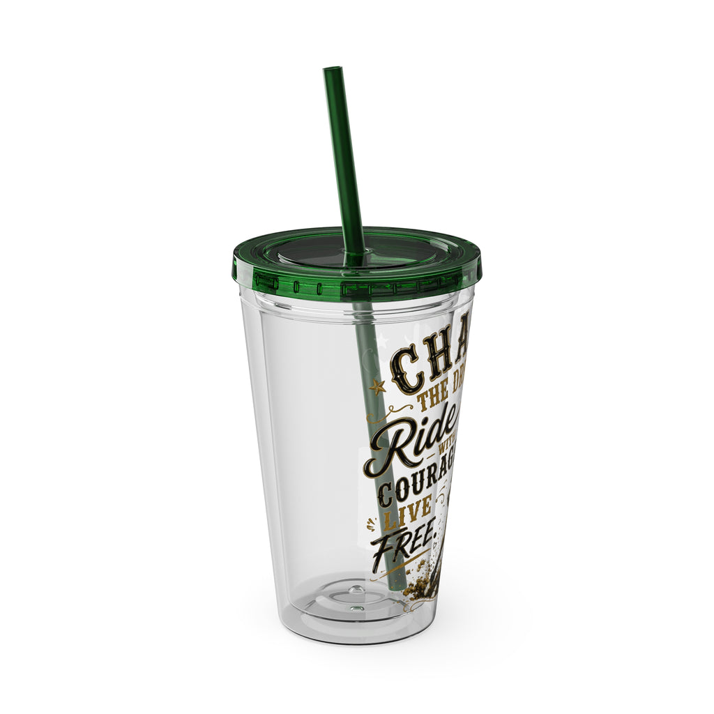 Inspirational Horse Tumbler with Straw — "Chase the Dream, Ride with Courage" 16oz