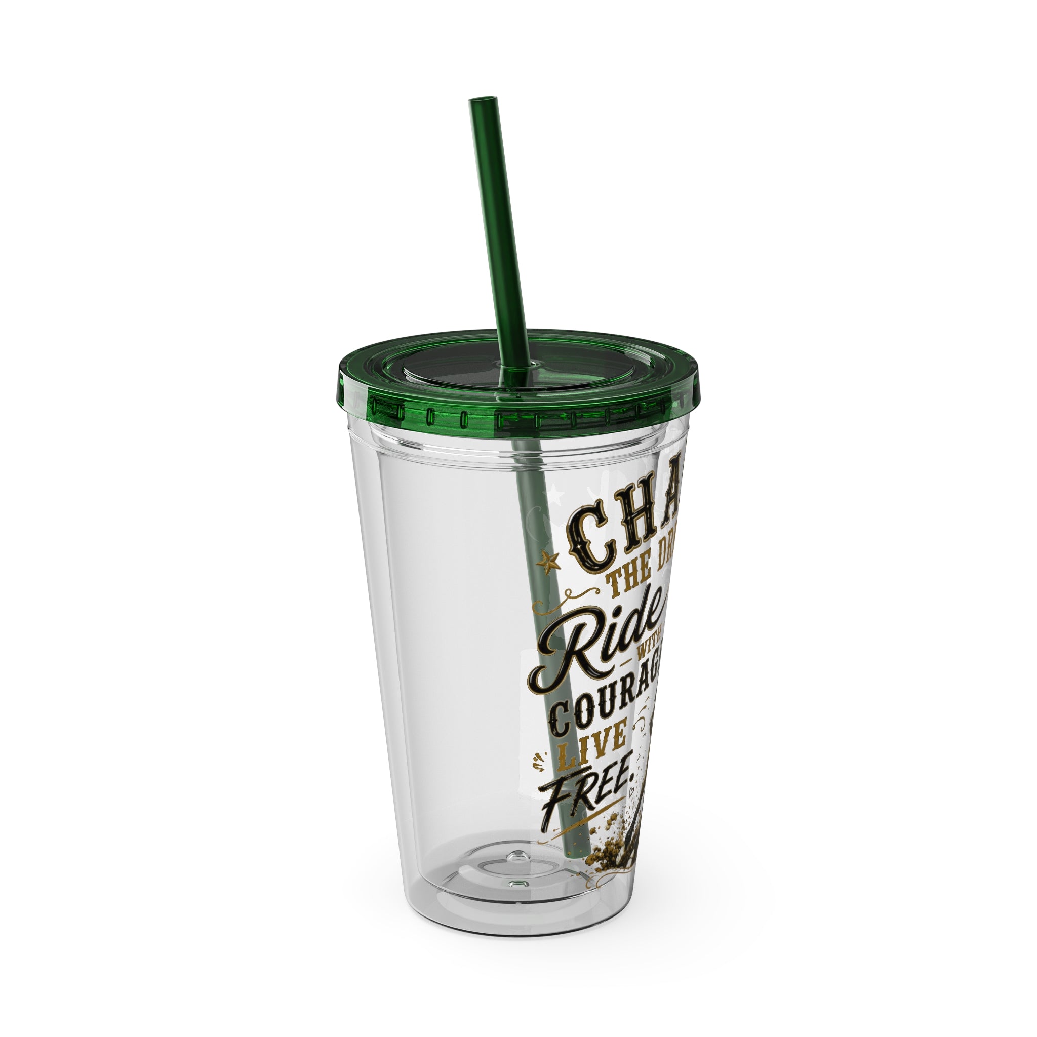 Inspirational Horse Tumbler with Straw — "Chase the Dream, Ride with Courage" 16oz