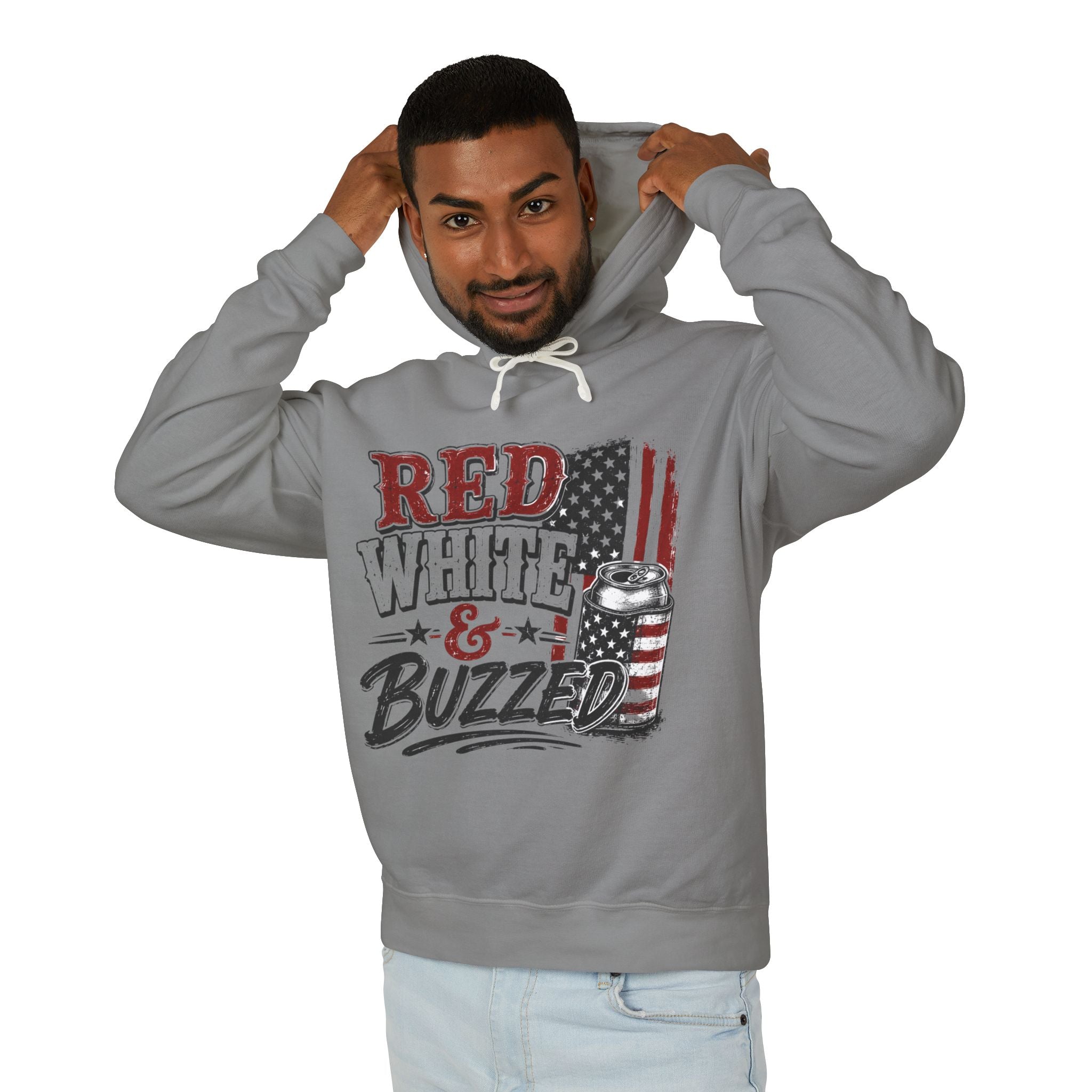 Red White & Buzzed Hoodie — Patriotic 4th of July Party Sweatshirt