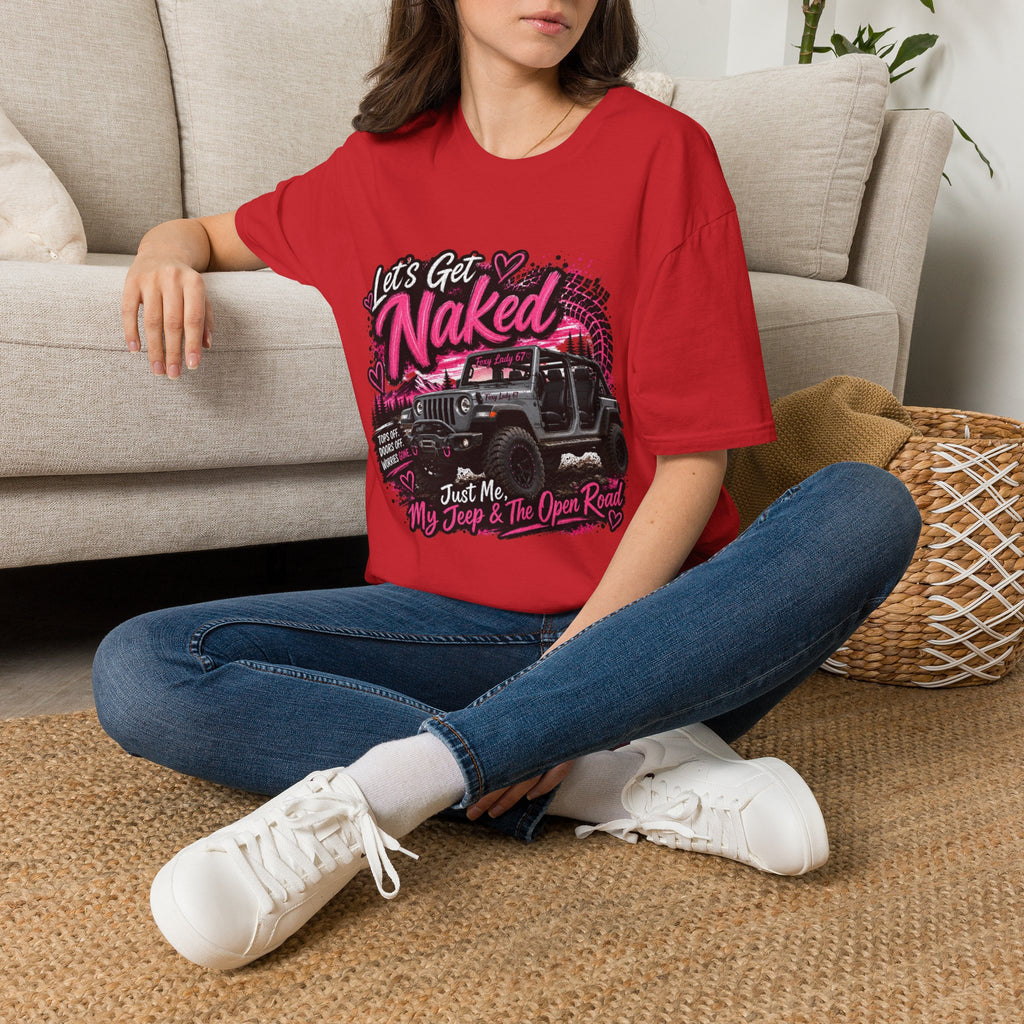 Jeep 'Let's Get Naked' Graphic T-Shirt — (Pink) Funny Off-Roading Top
