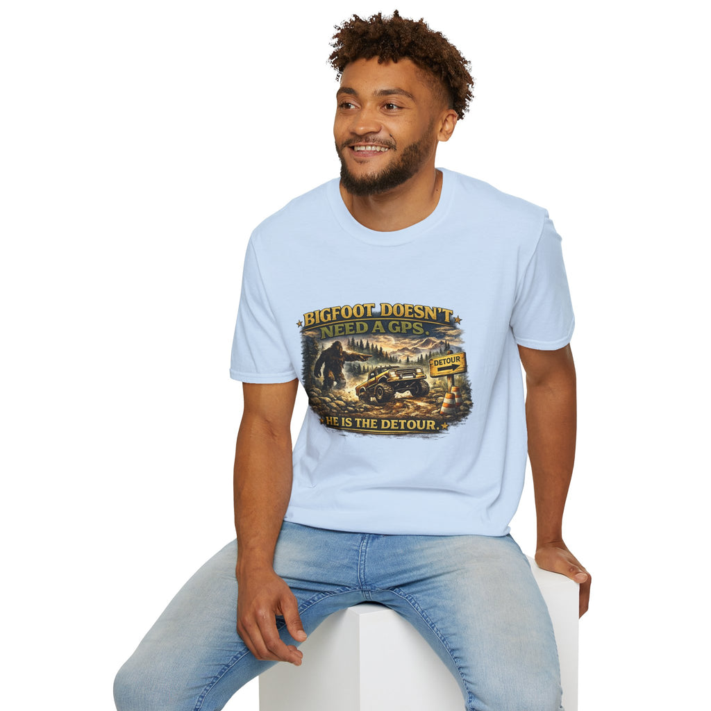 Bigfoot Doesn't Need a GPS T-Shirt — Funny Sasquatch Off-Road Detour Tee