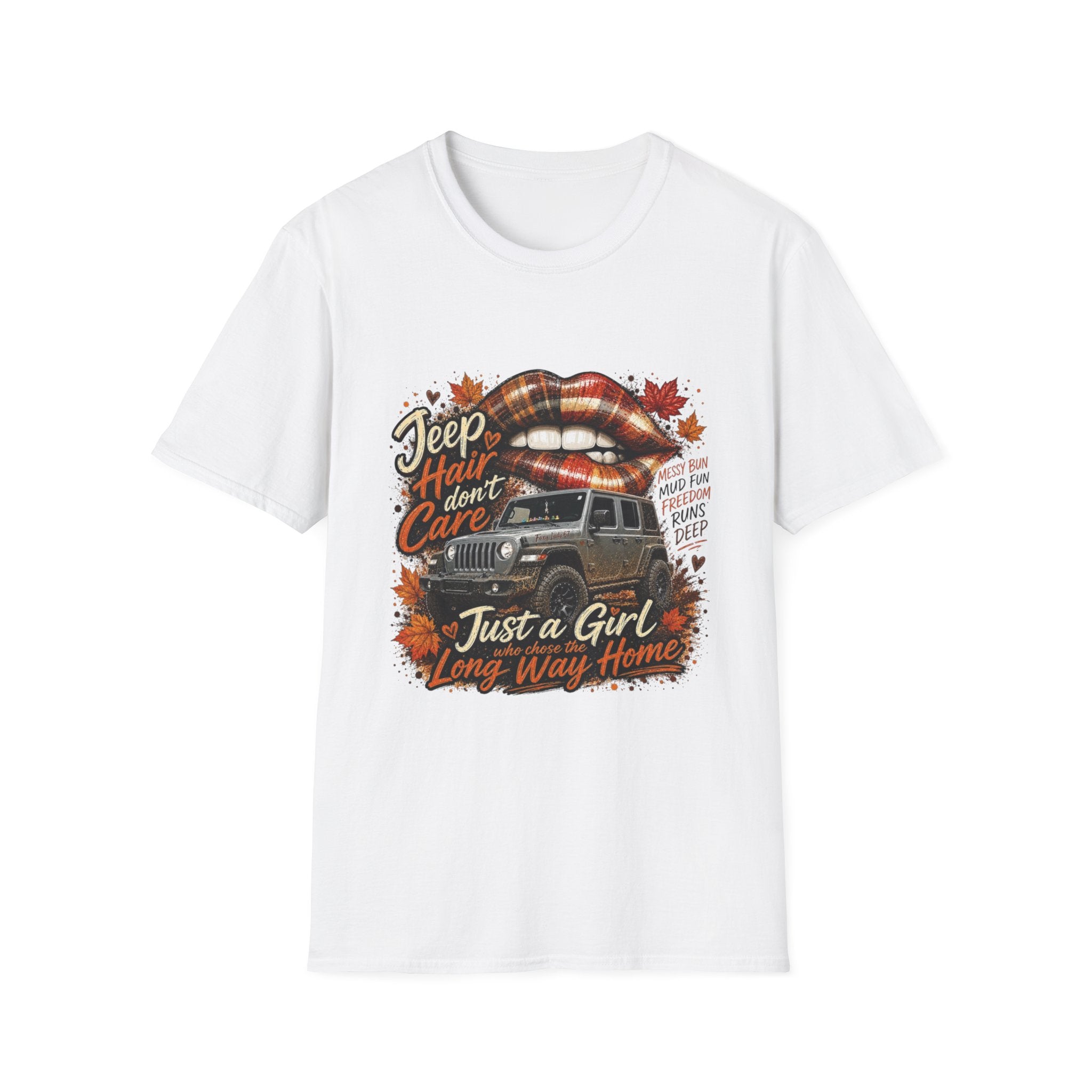 Jeep Hair Don't Care T‑Shirt — 'Just a Girl, Long Way Home' Adventure Graphic Tee