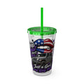 "Jeep Hair Don't Care" Patriotic Lips Design — 16oz Sunsplash Tumbler with Straw
