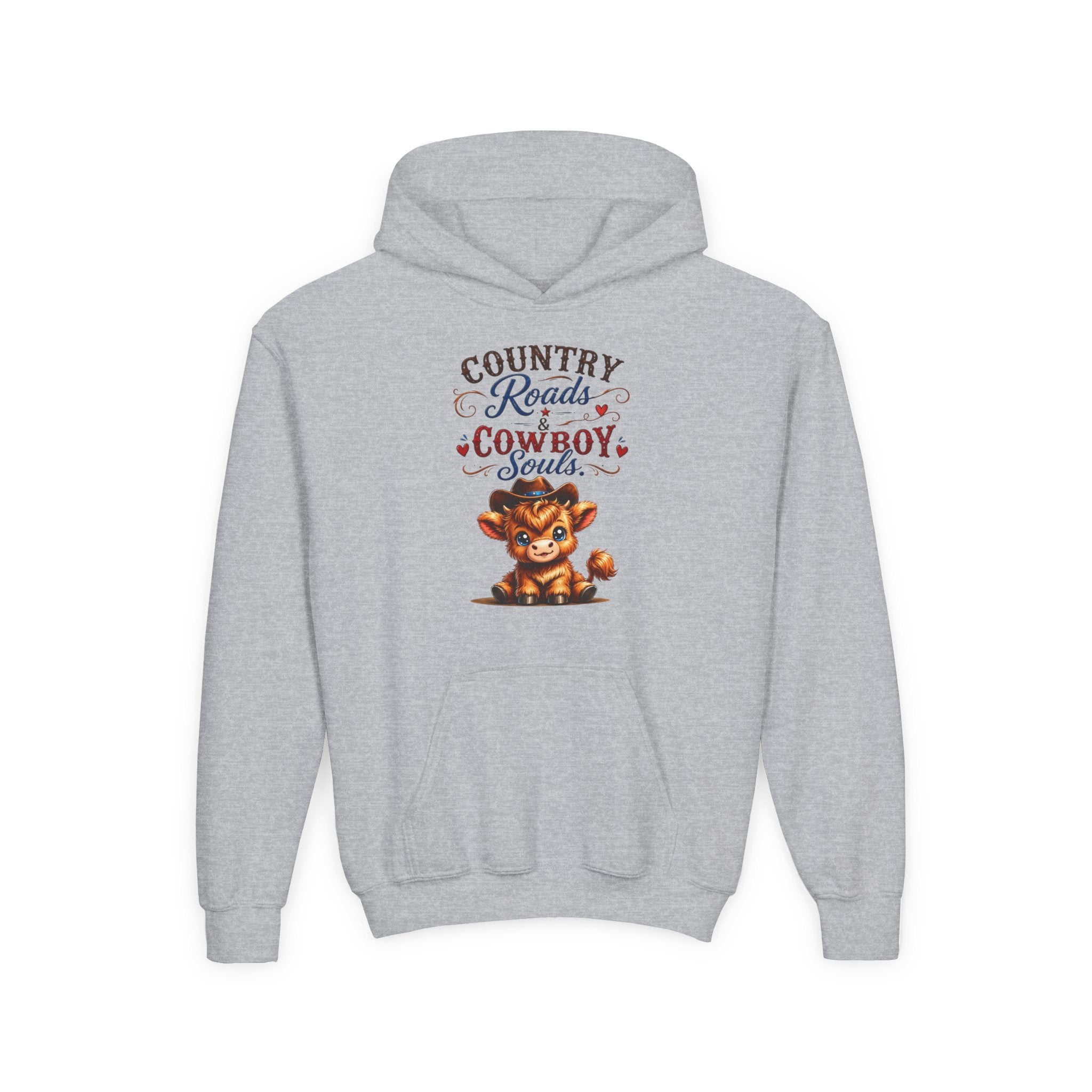 Country Roads Cowboys Souls Youth Heavy Blend Hooded Sweatshirt