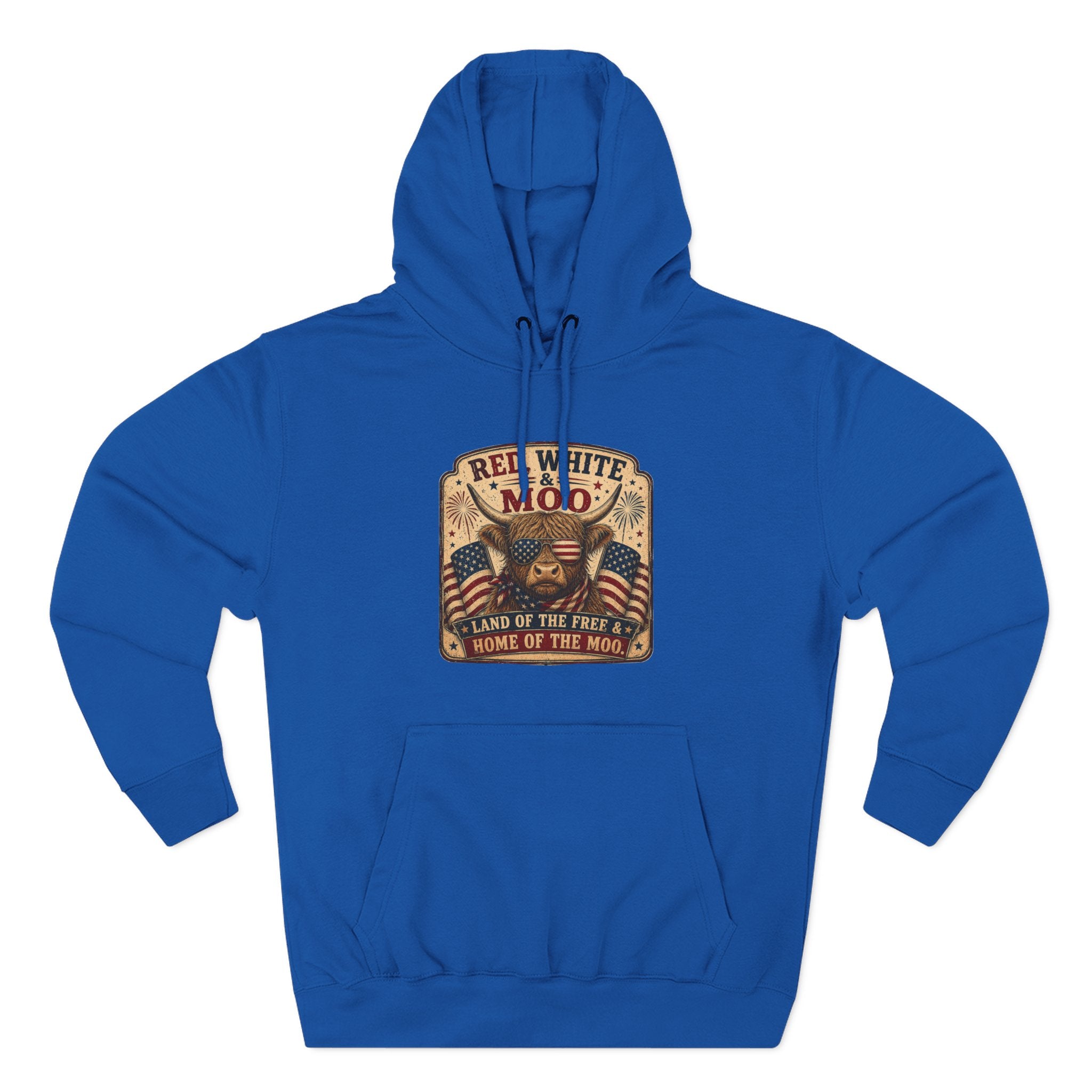 Red, White, & Moo Highland Cow Three-Panel Fleece Hoodie
