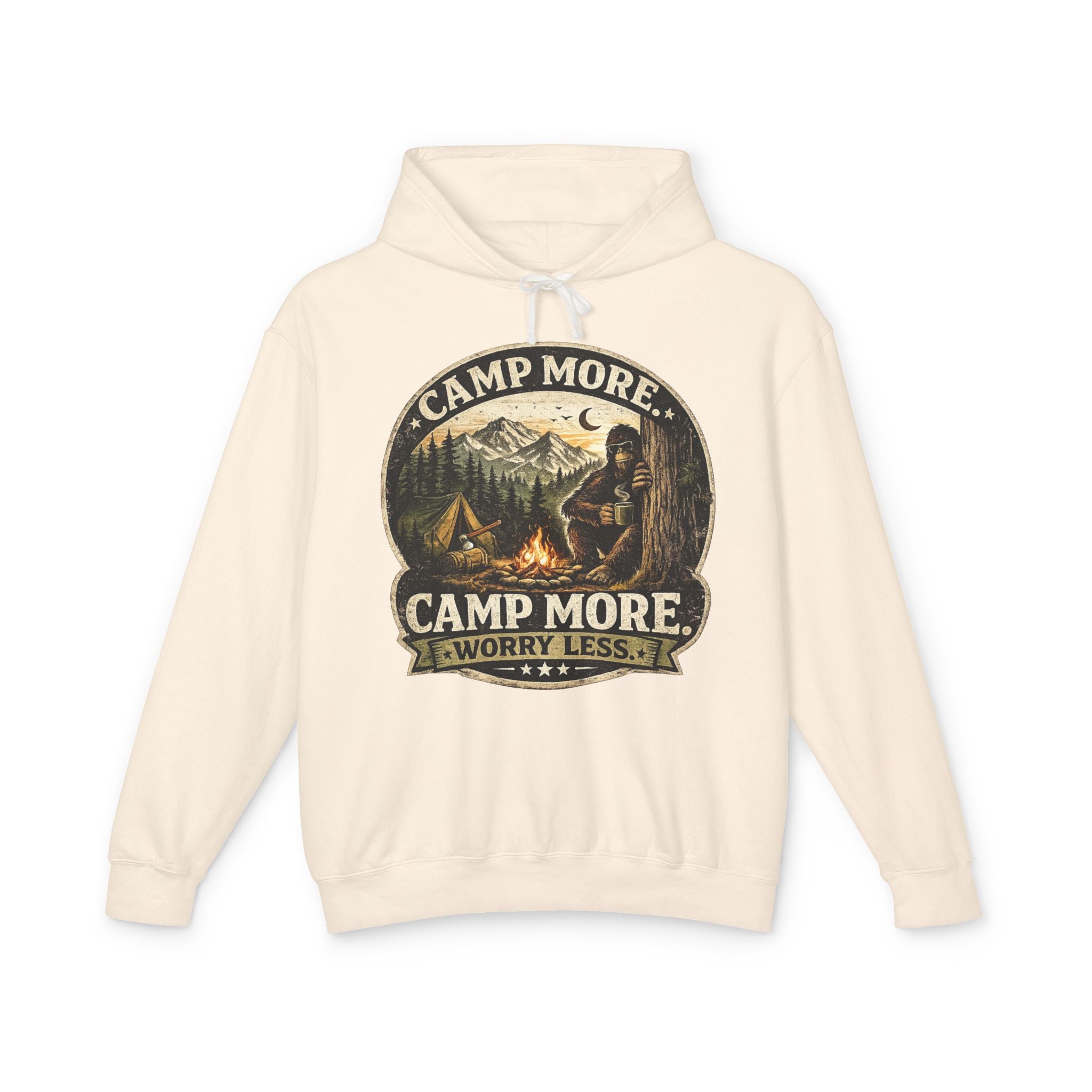 Camp More Worry Less Bigfoot Hooded Sweatshirt