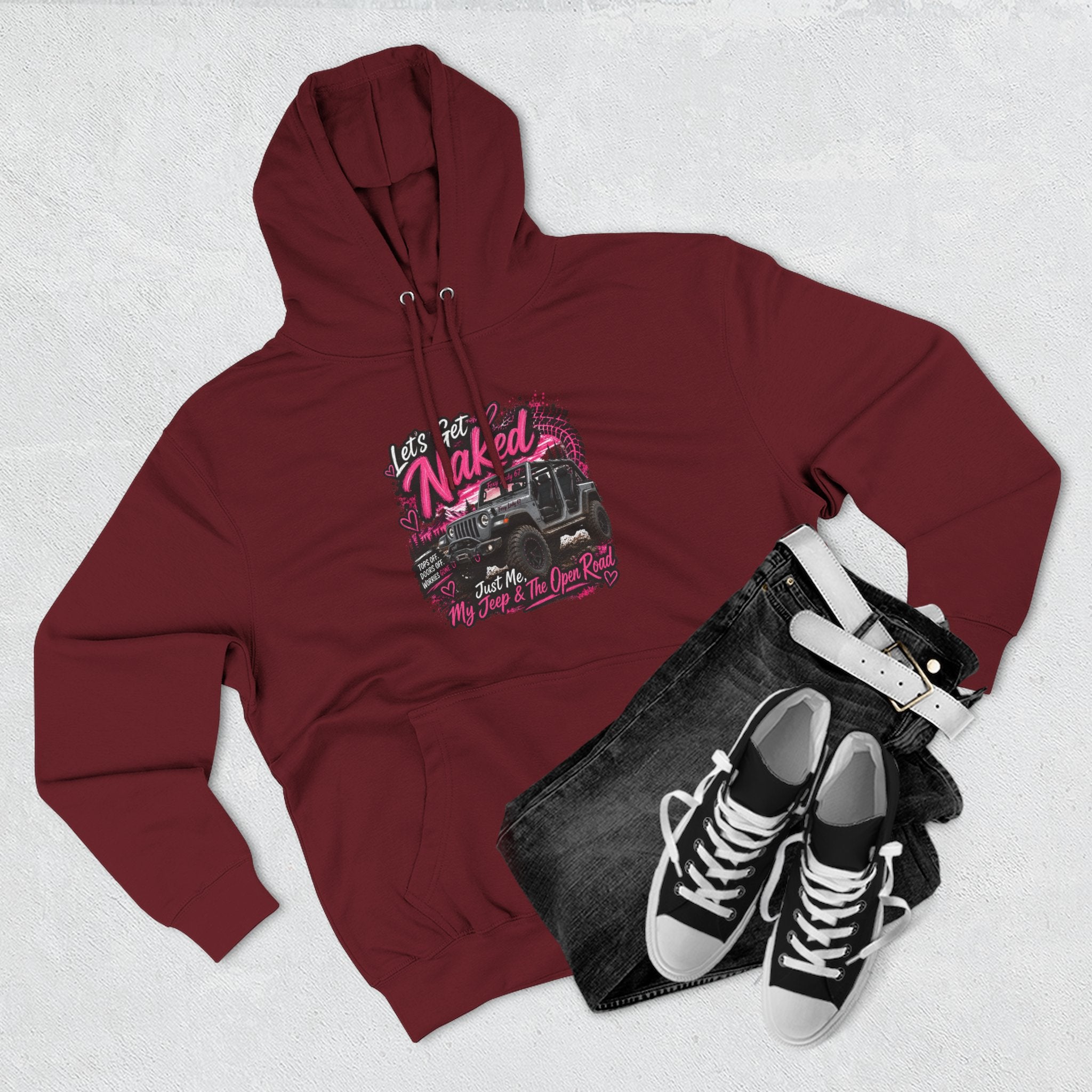 Jeep 'Let's Get Naked' Graphic Hoodie — (Pink) Off-Road Adventure Pullover