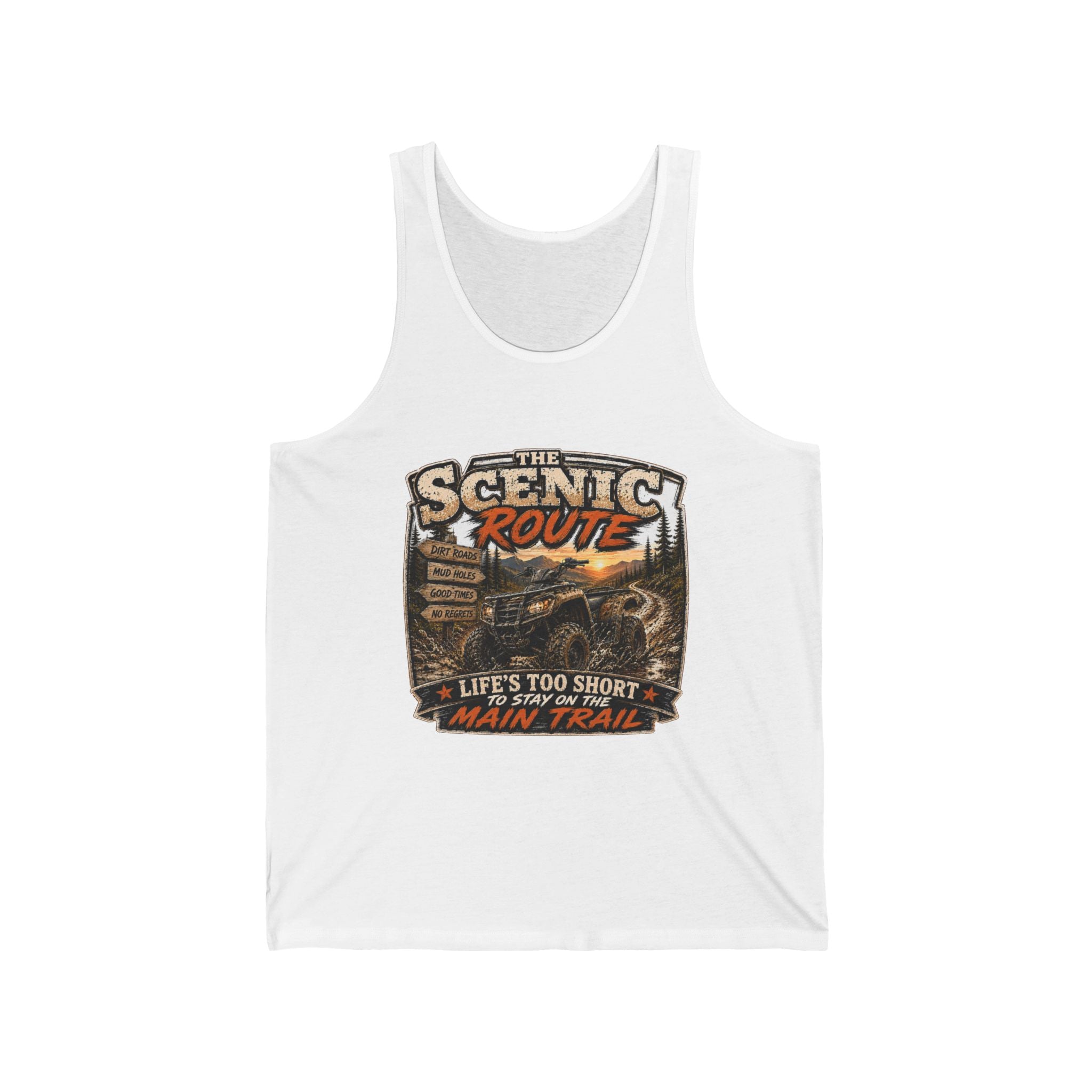 “Life’s Too Short, Take the Main Trail” Outdoor Adventure Tank — Scenic Route Tank Top