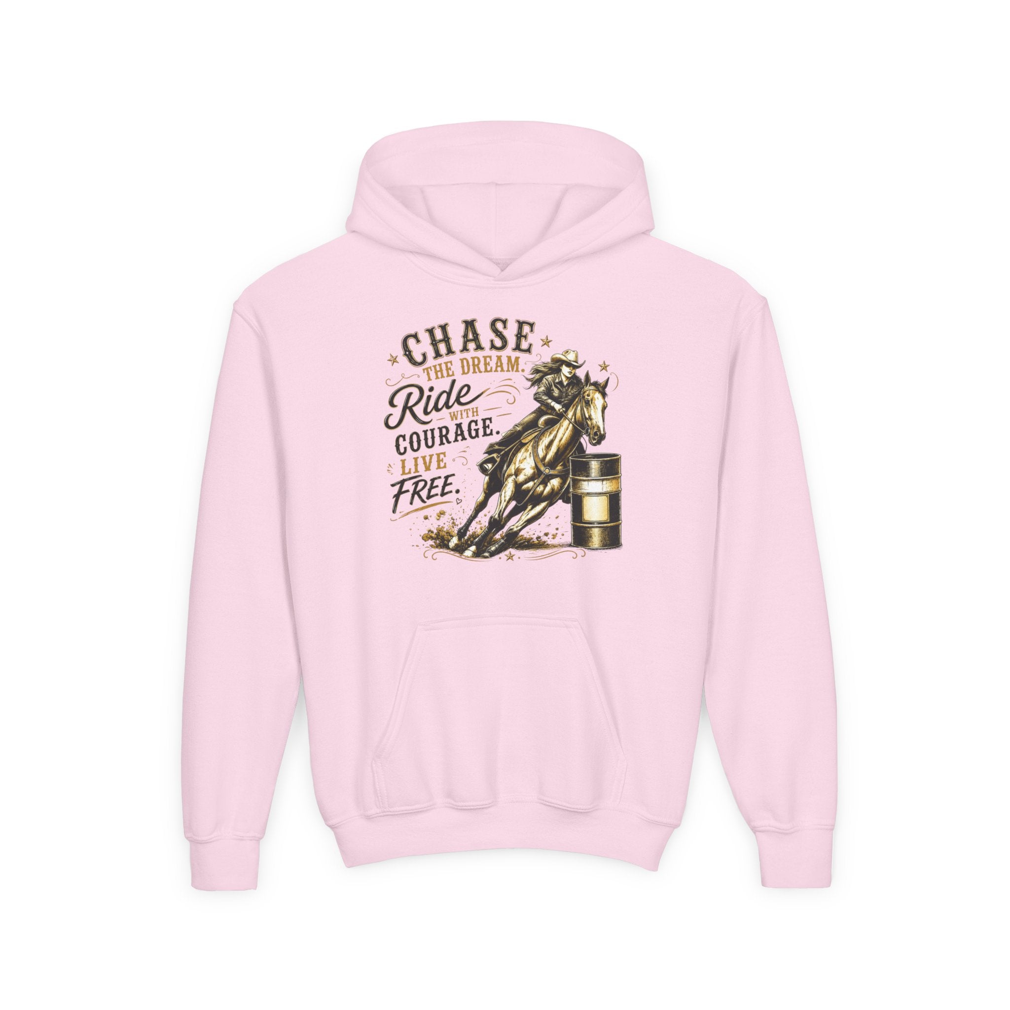 Chase the Dream Ride with Courage Youth Heavy Blend Hooded Sweatshirt