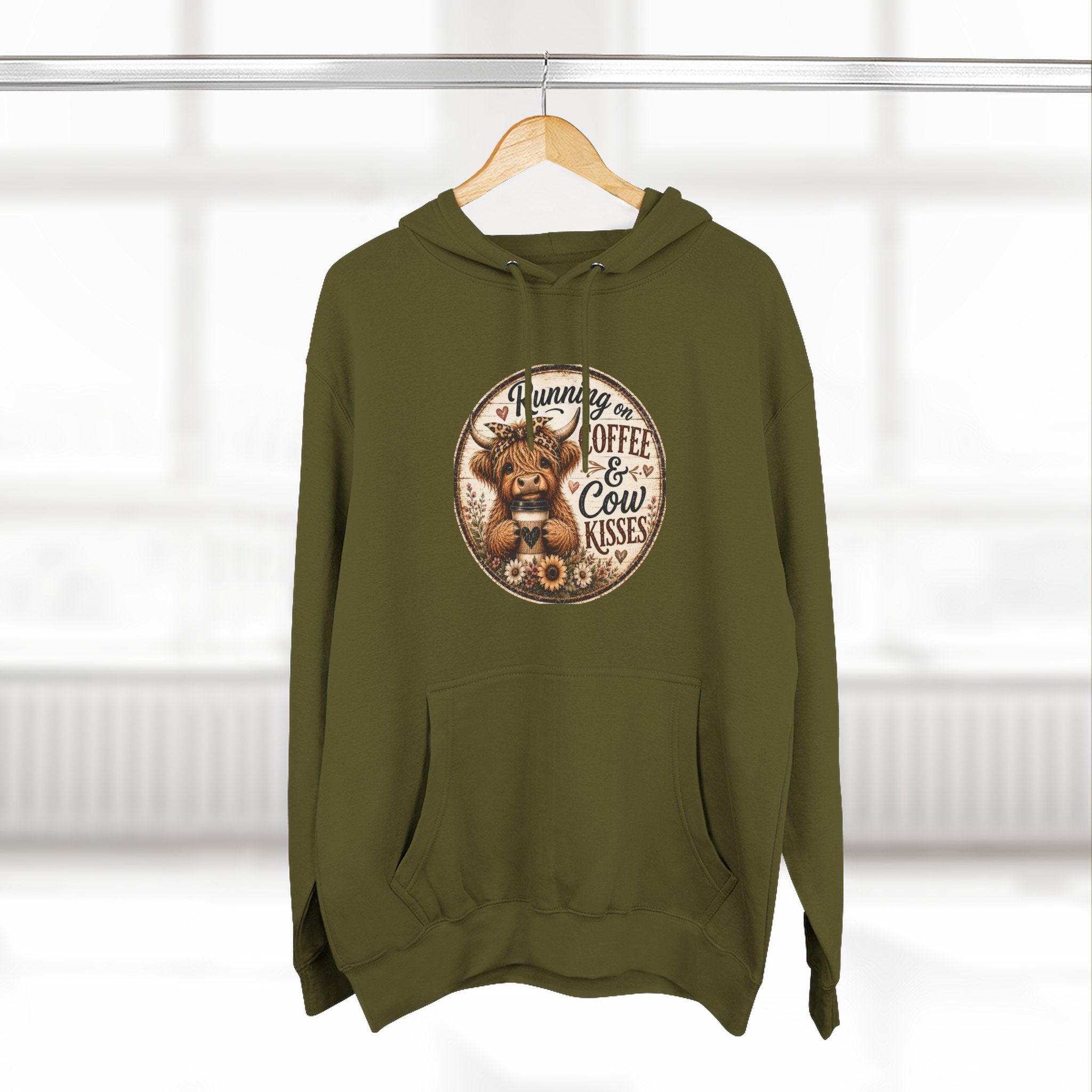 Running on Coffee & Cow Kisses Three-Panel Fleece Hoodie