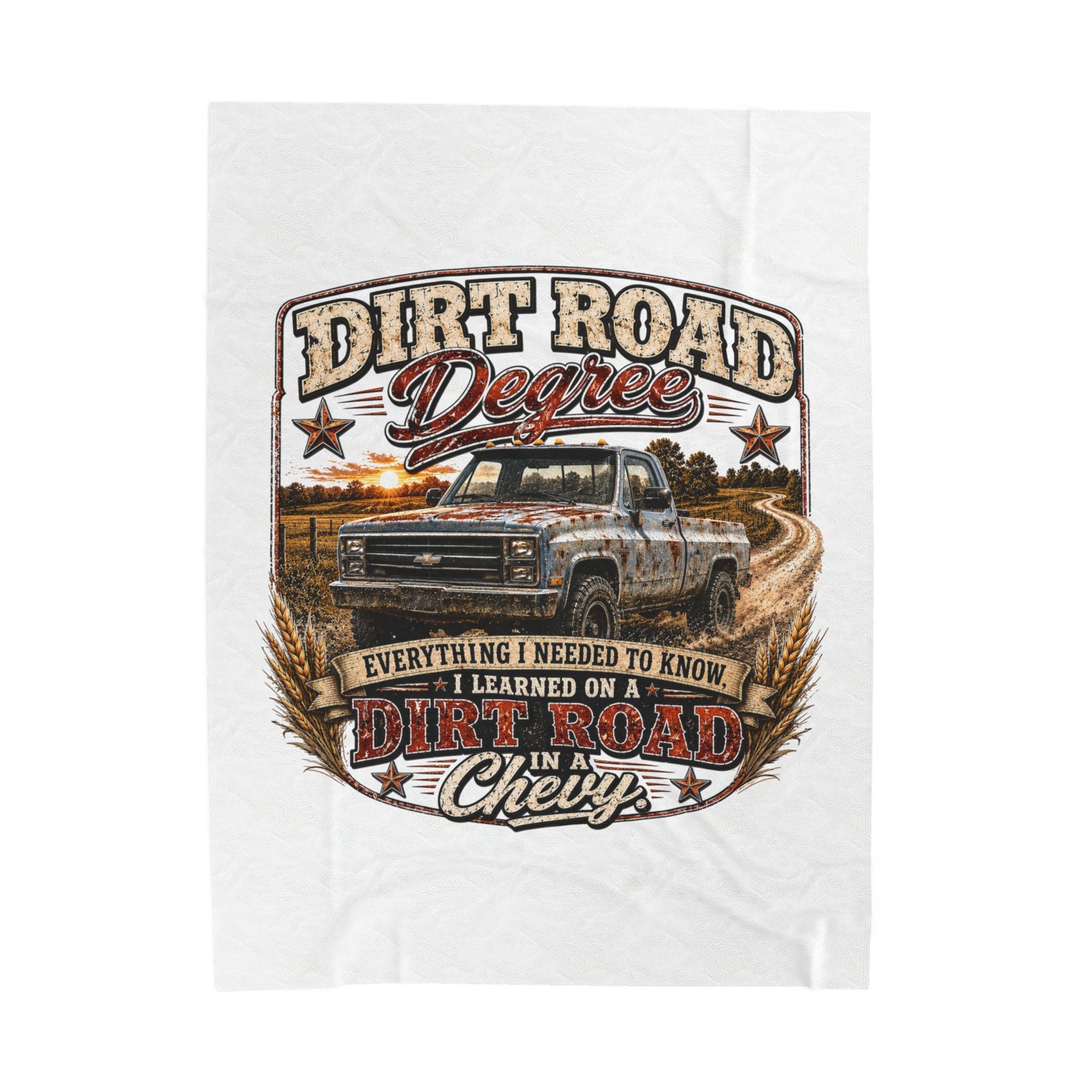 Dirt Road Degree Chevy Truck Velveteen Plush Blanket — Rustic Country Truck Throw