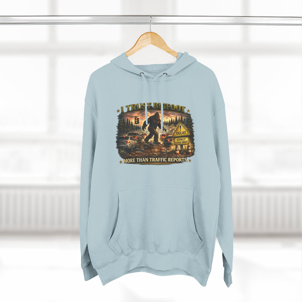 Bigfoot Forest Hoodie - "More Than Traffic Reports" Retro Sasquatch Graphic Hoodie
