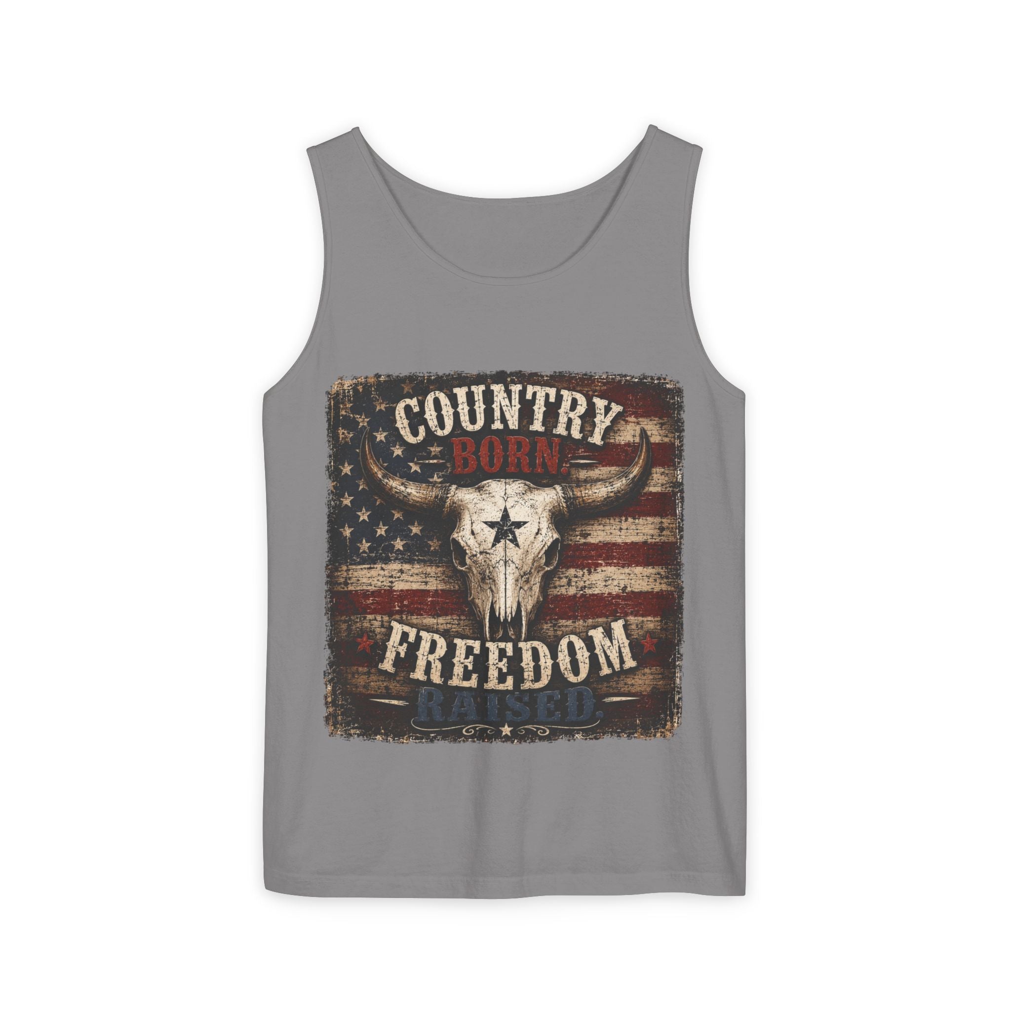 Country Born Freedom Raised Tank Top — Americana Skull Flag Graphic Tank Top