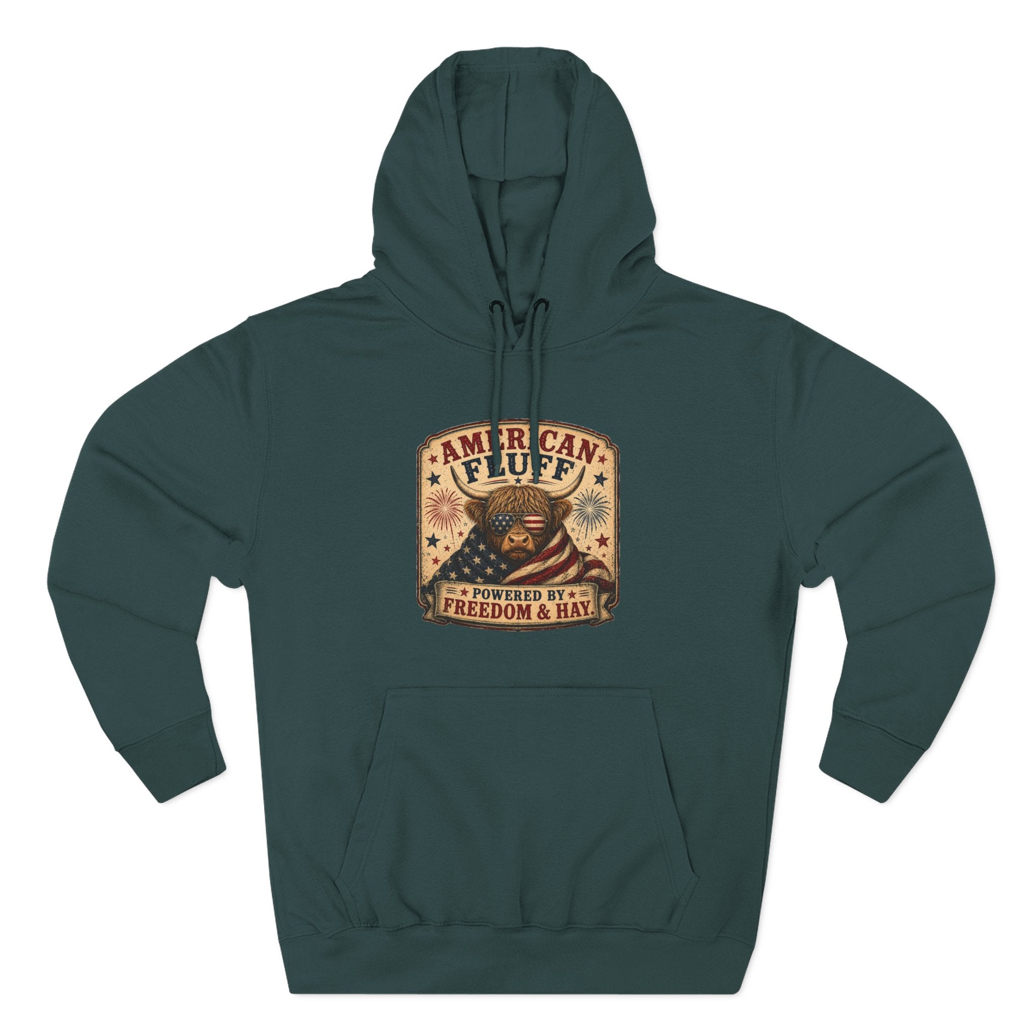 American Fluff Highland Cow Three-Panel Fleece Hoodie