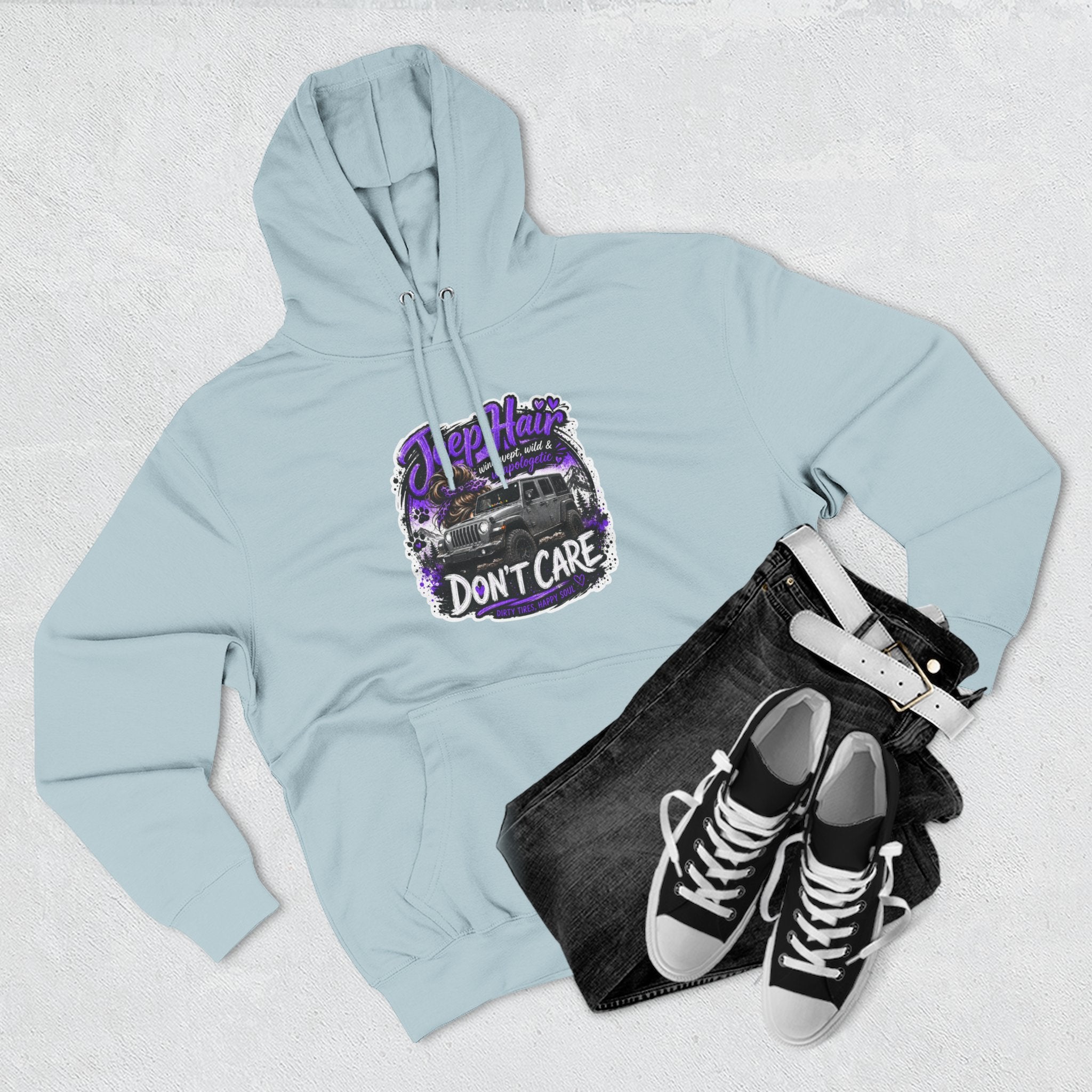 Jeep Hair Don't Care (Purple) Three-Panel Fleece Hoodie