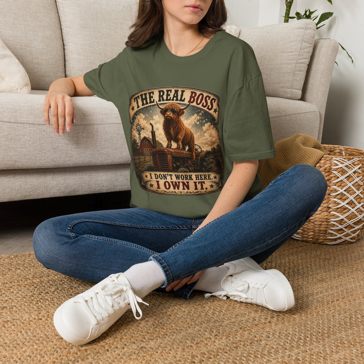 The Real Boss Highland Cow Unisex Softstyle T-Shirt