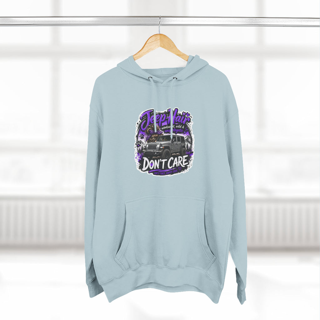 Jeep Hair Don't Care (Purple) Three-Panel Fleece Hoodie