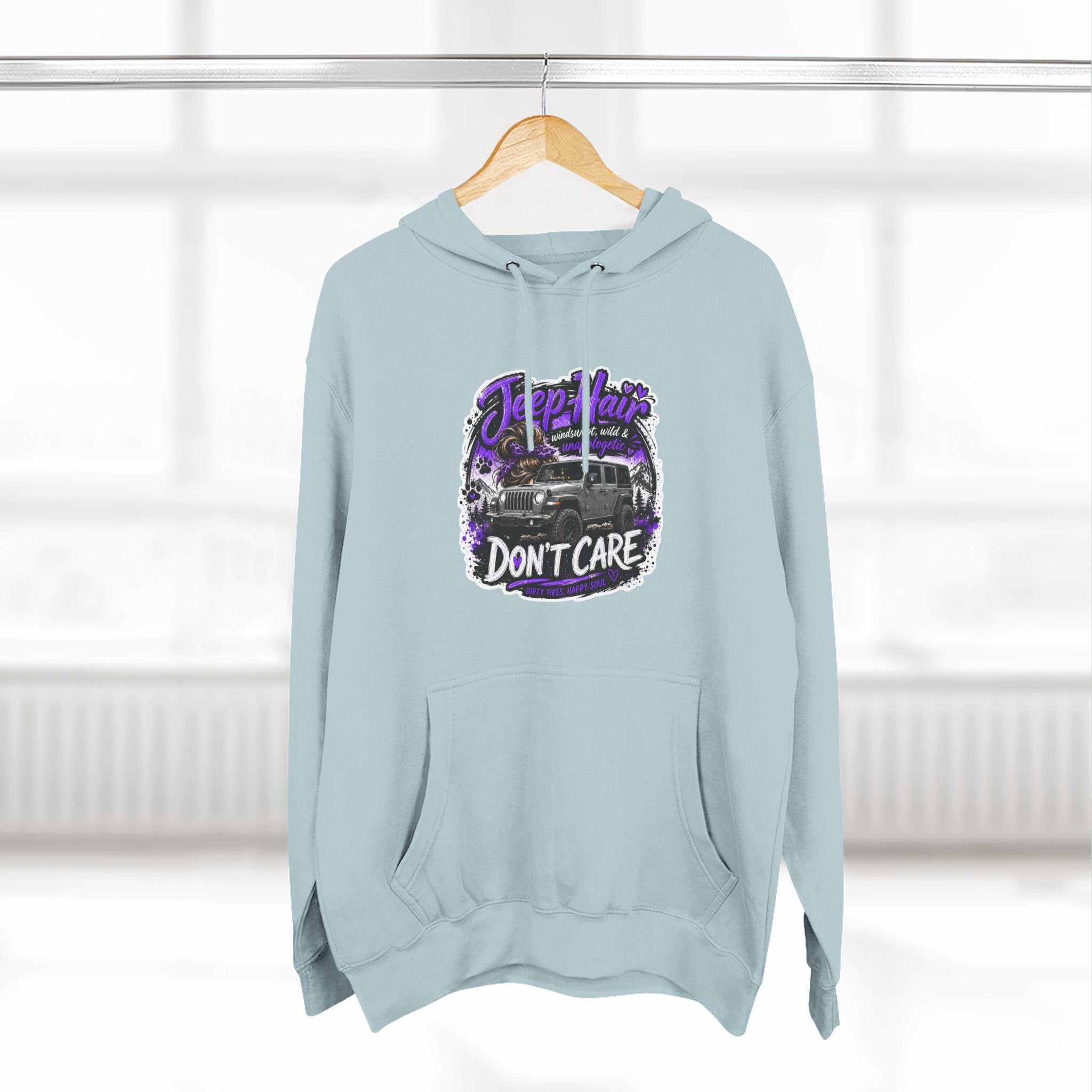 Jeep Hair Don't Care (Purple) Three-Panel Fleece Hoodie