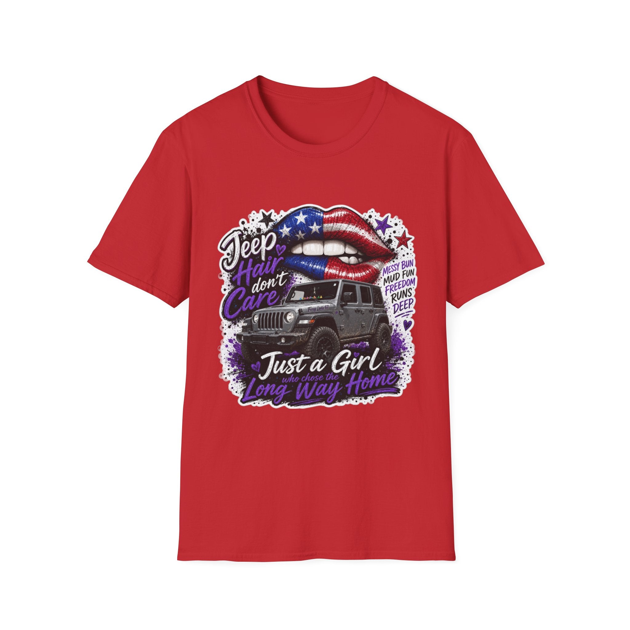 Jeep Hair Don't Care T-Shirt — American Flag Lips Off-Road Truck Tee
