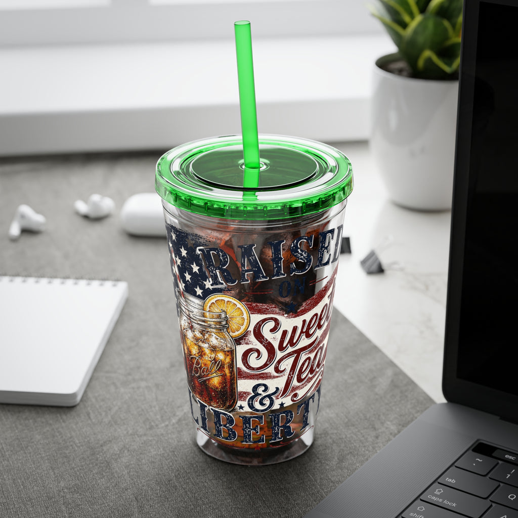 Raised On Sweet Tea & Liberty Sunsplash Tumbler with Straw, 16oz
