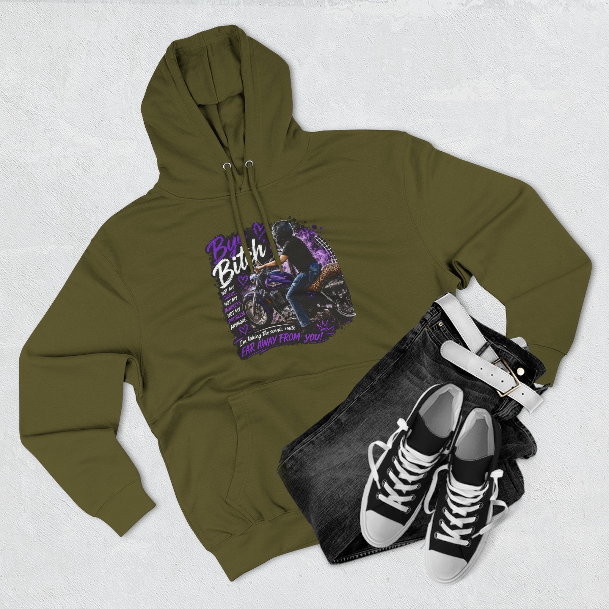 "Bitch" Retro Motorcycle Pullover — Biker Babe Graphic Hoodie