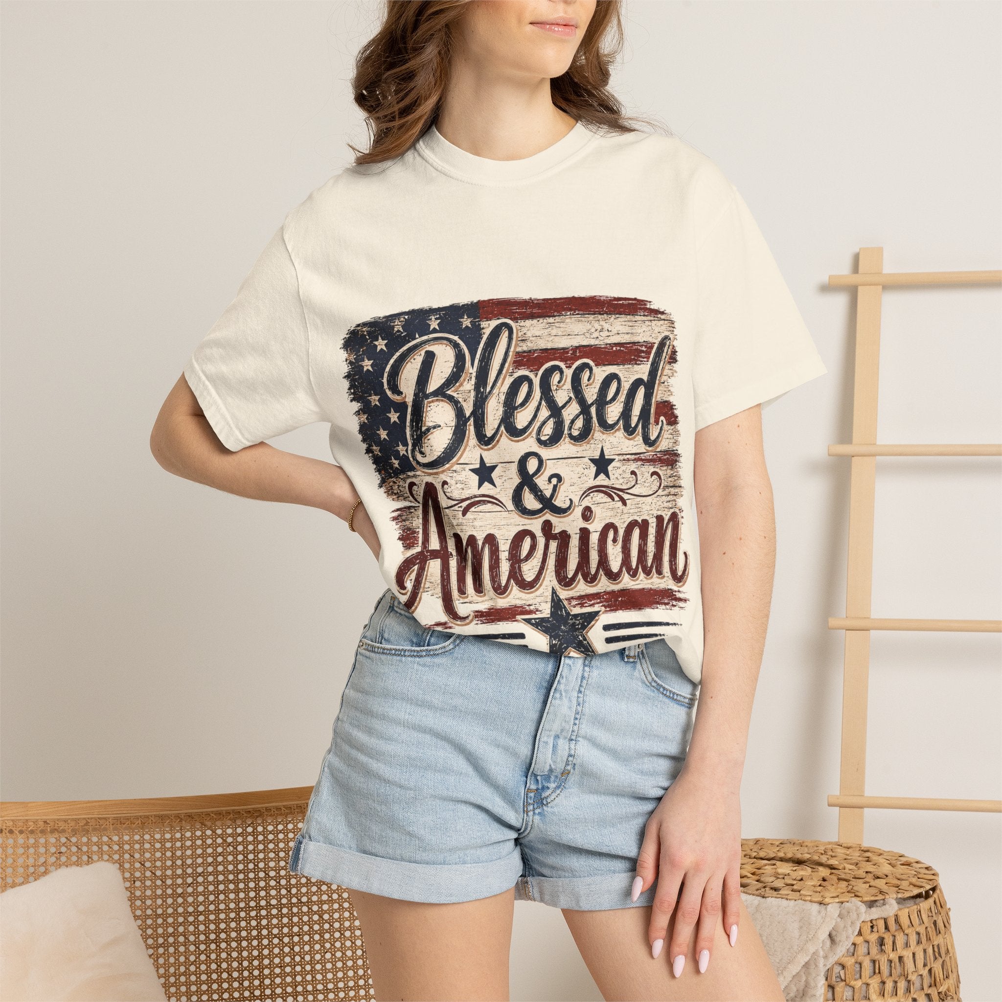 Blessed & American T-Shirt — Patriotic Vintage Flag Tee for 4th of July