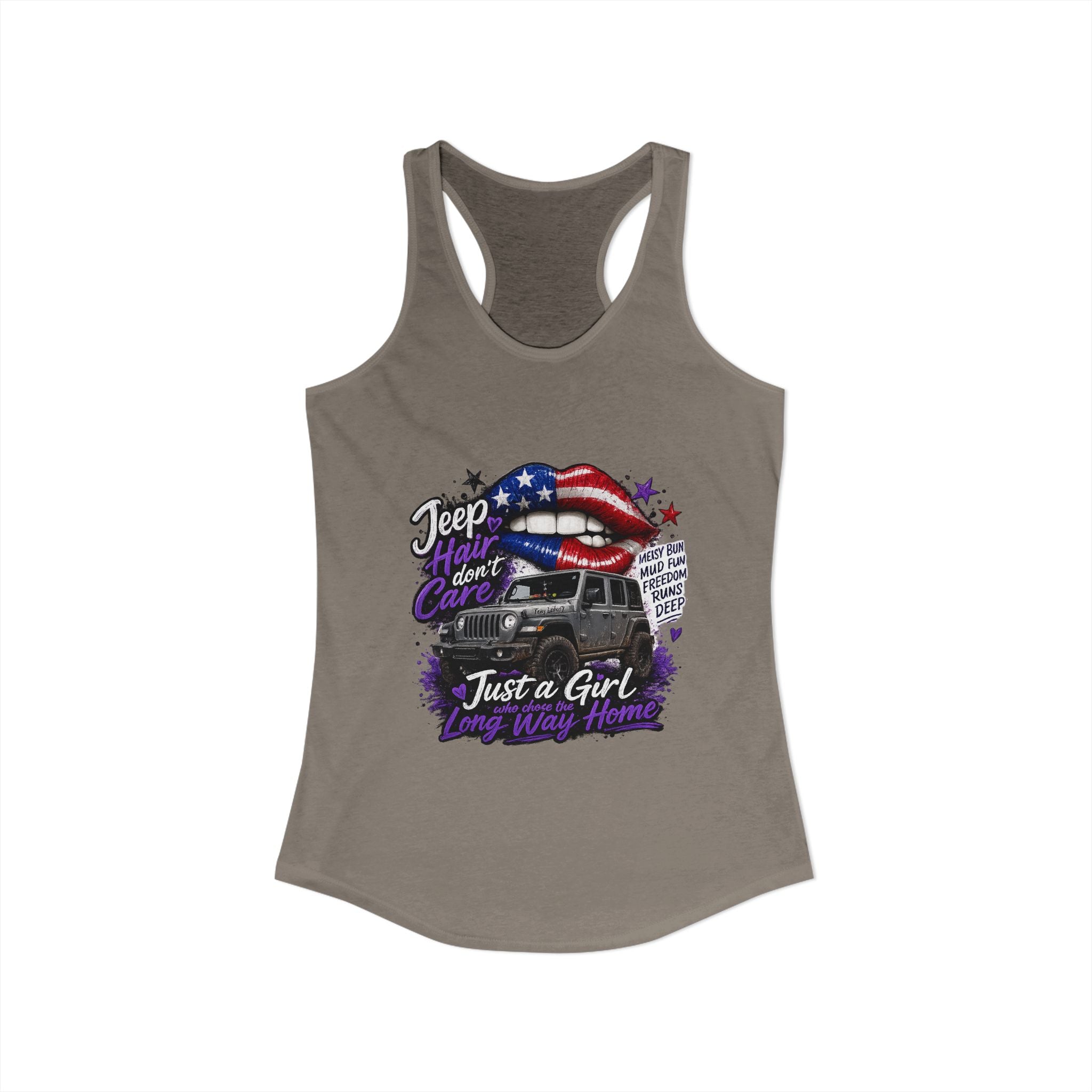 Jeep Hair Don't Care - Just a Girl A Long Way Home Women's Ideal Racerback Tank