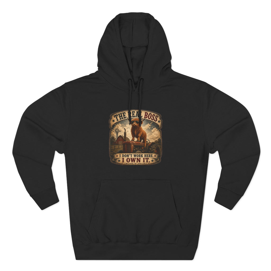 The Real Boss Highland Cow Three-Panel Fleece Hoodie