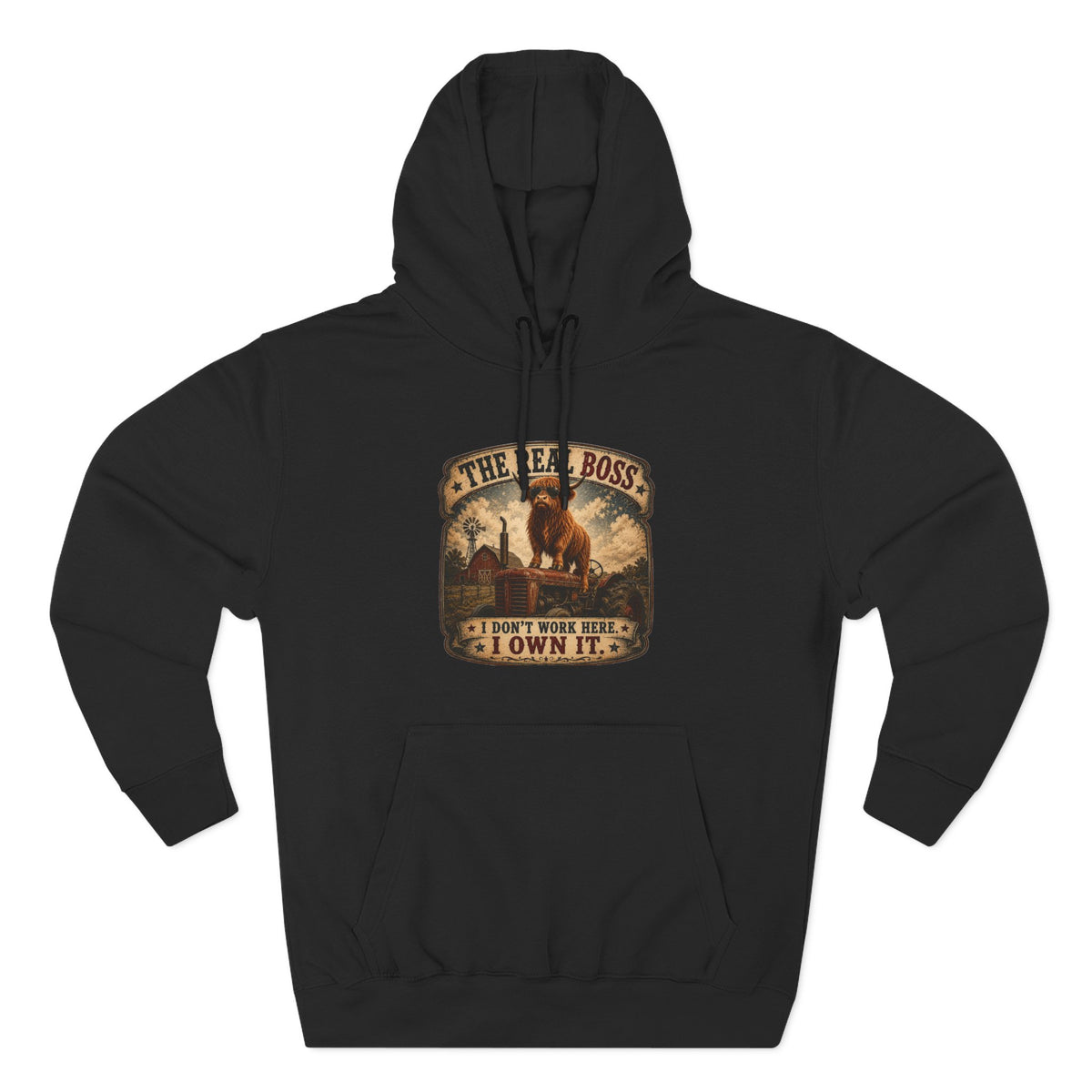 The Real Boss Highland Cow Three-Panel Fleece Hoodie