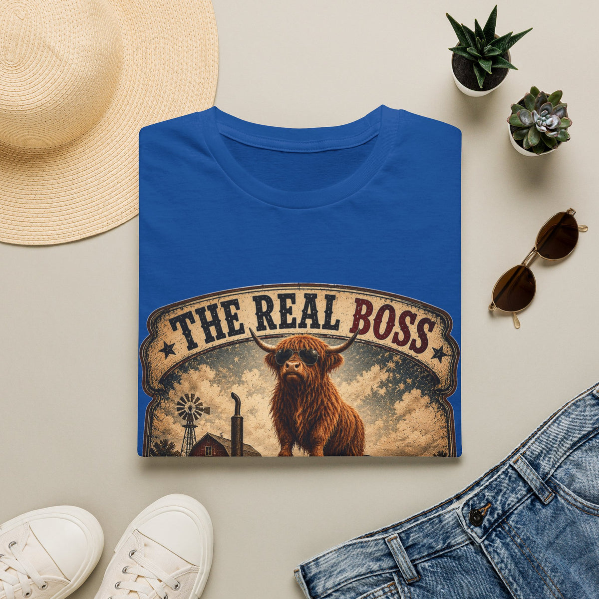 The Real Boss Highland Cow Unisex Softstyle T-Shirt