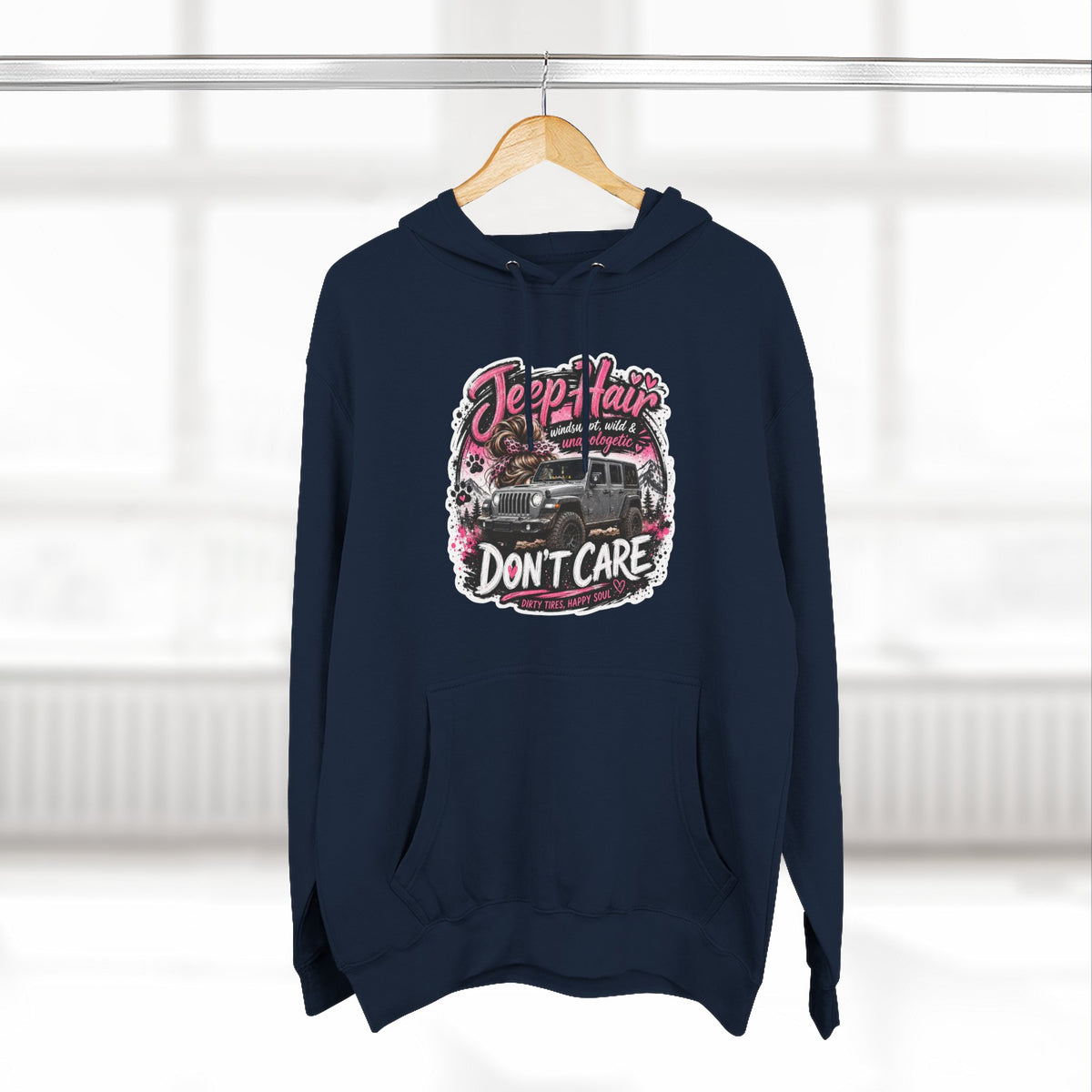 Jeep Hair Don't Care (Pink) Three-Panel Fleece Hoodie