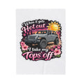 Jeep Tops Off Velveteen Plush Blanket — "When It Gets Hot Out I Take My Tops Off" Sunflower Graphic