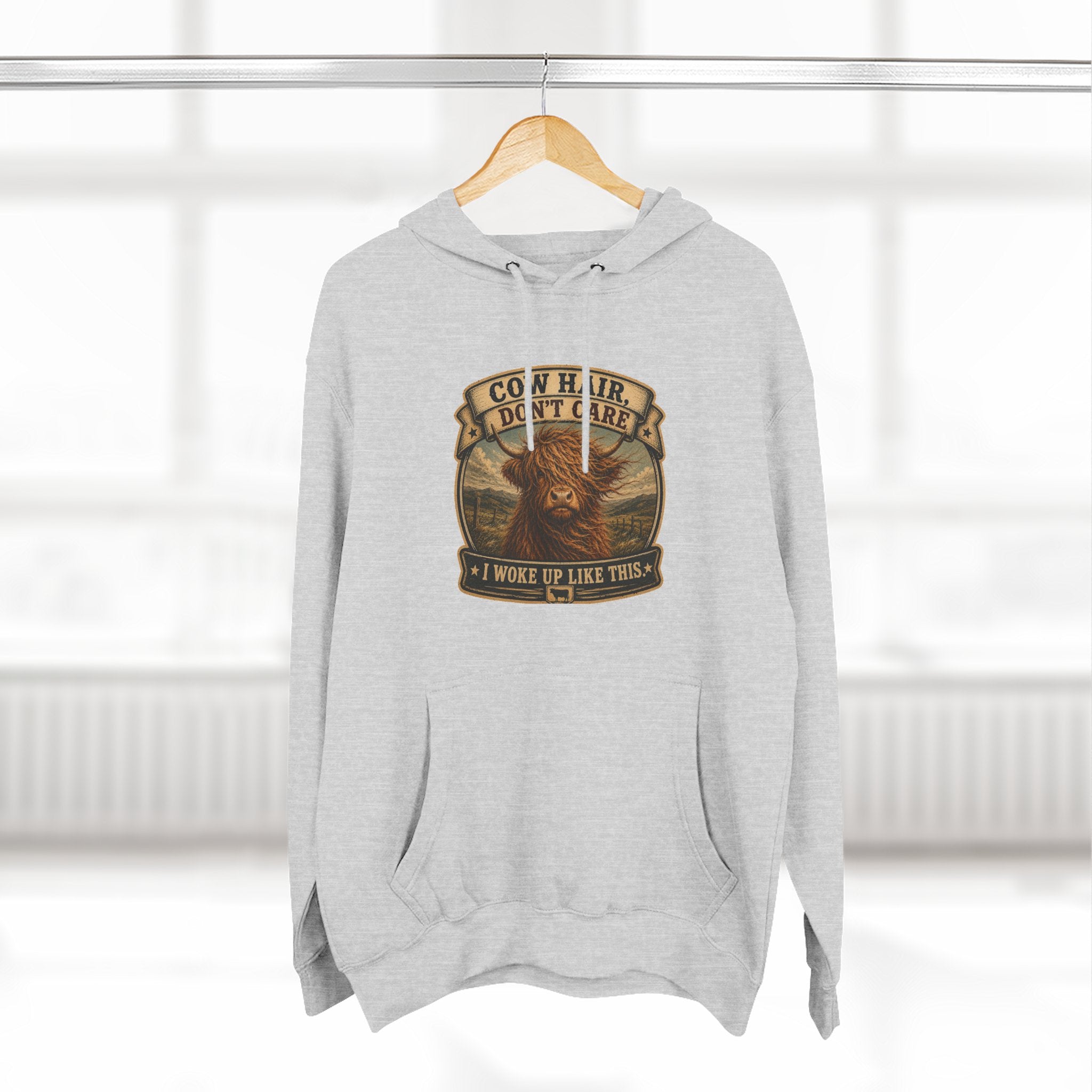 Cow Hair Don't Care Highland Cow - Three-Panel Fleece Hoodie