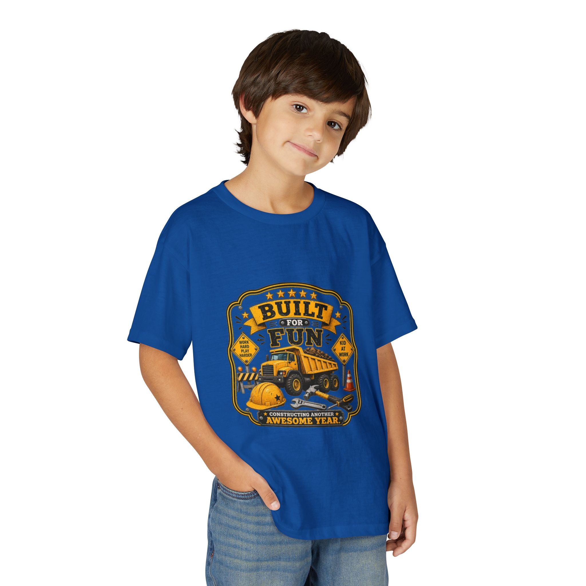 "Built For Fun" Graphic Tee Kids Construction Truck — T-Shirt